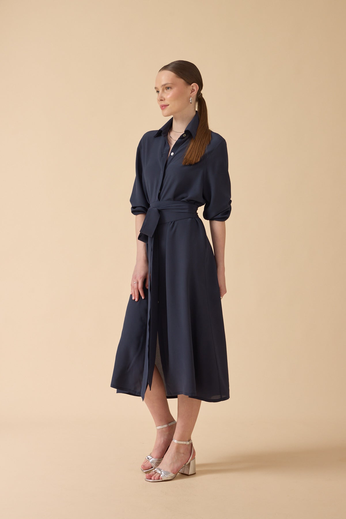 Lacivert İpek Elbise