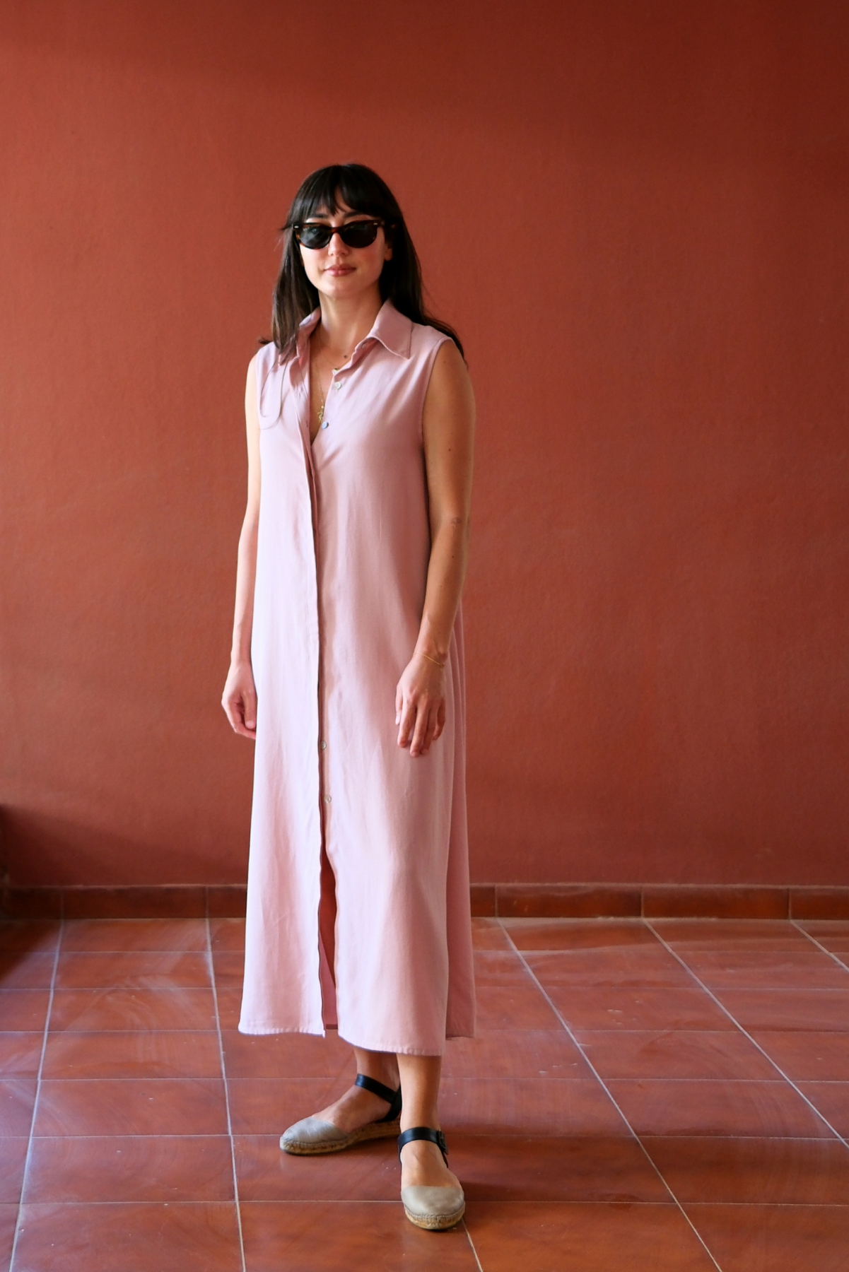 Toz Pembe Tencel Maksi Elbise