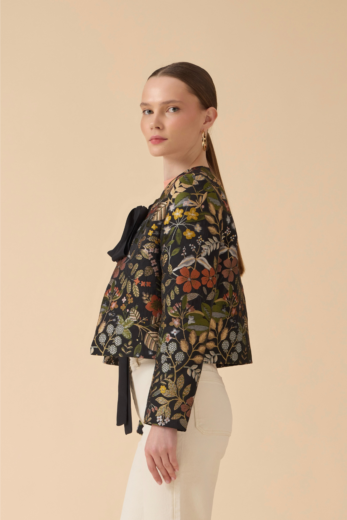 Dokuma Crop Blazer Ceket - Siyah