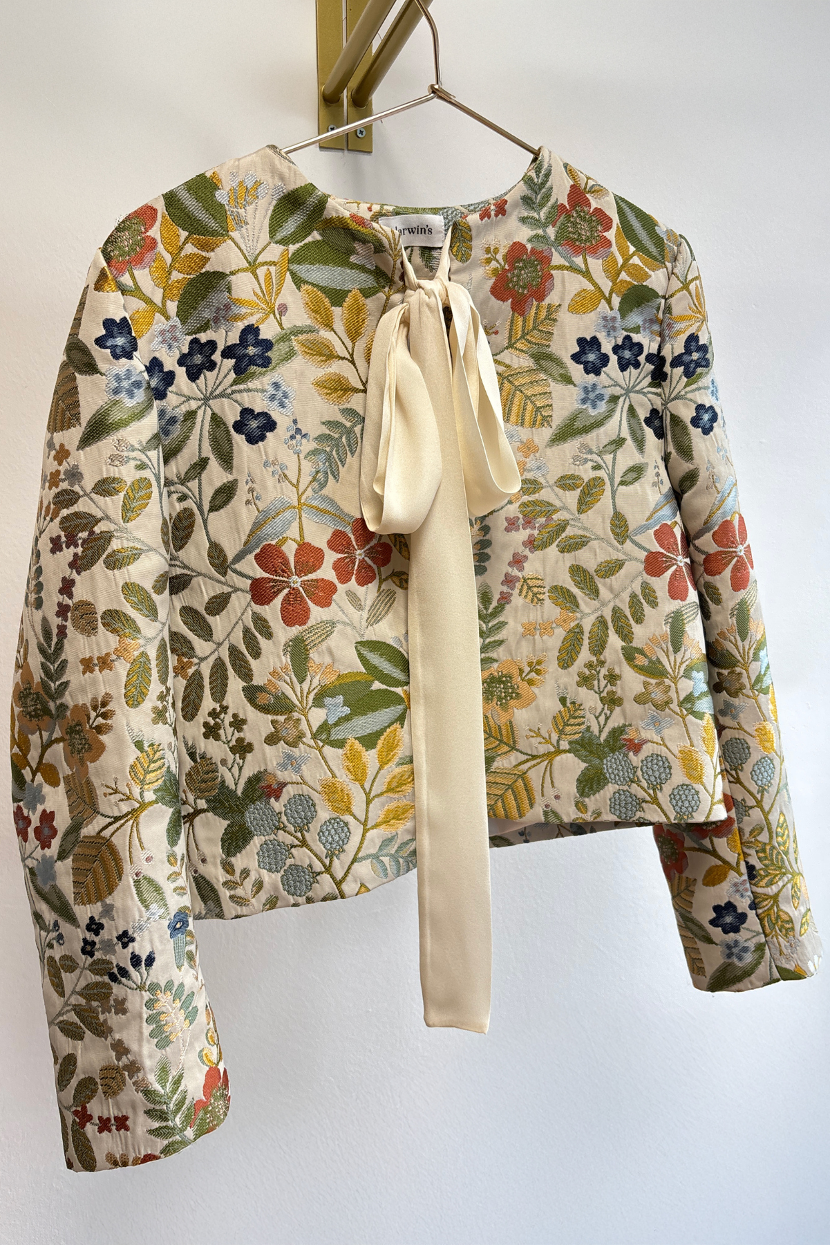 Dokuma Crop Blazer Ceket - Krem