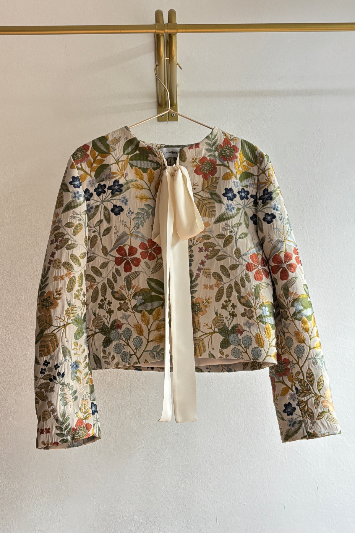 Dokuma Crop Blazer Ceket - Krem