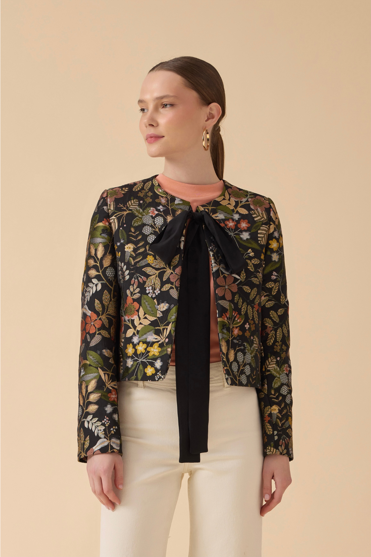 Dokuma Crop Blazer Ceket - Siyah