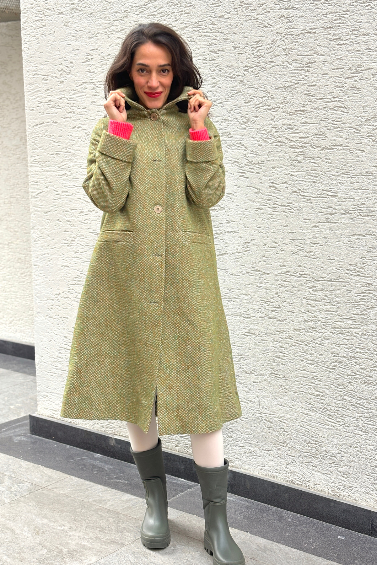 Yeşil Kırçıllı Yün Kaban