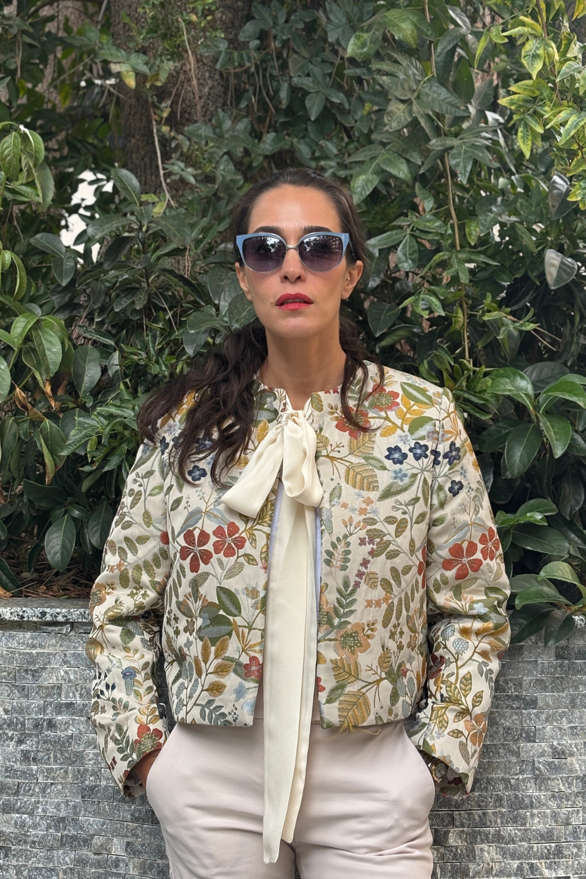 Dokuma Crop Blazer Ceket - Krem