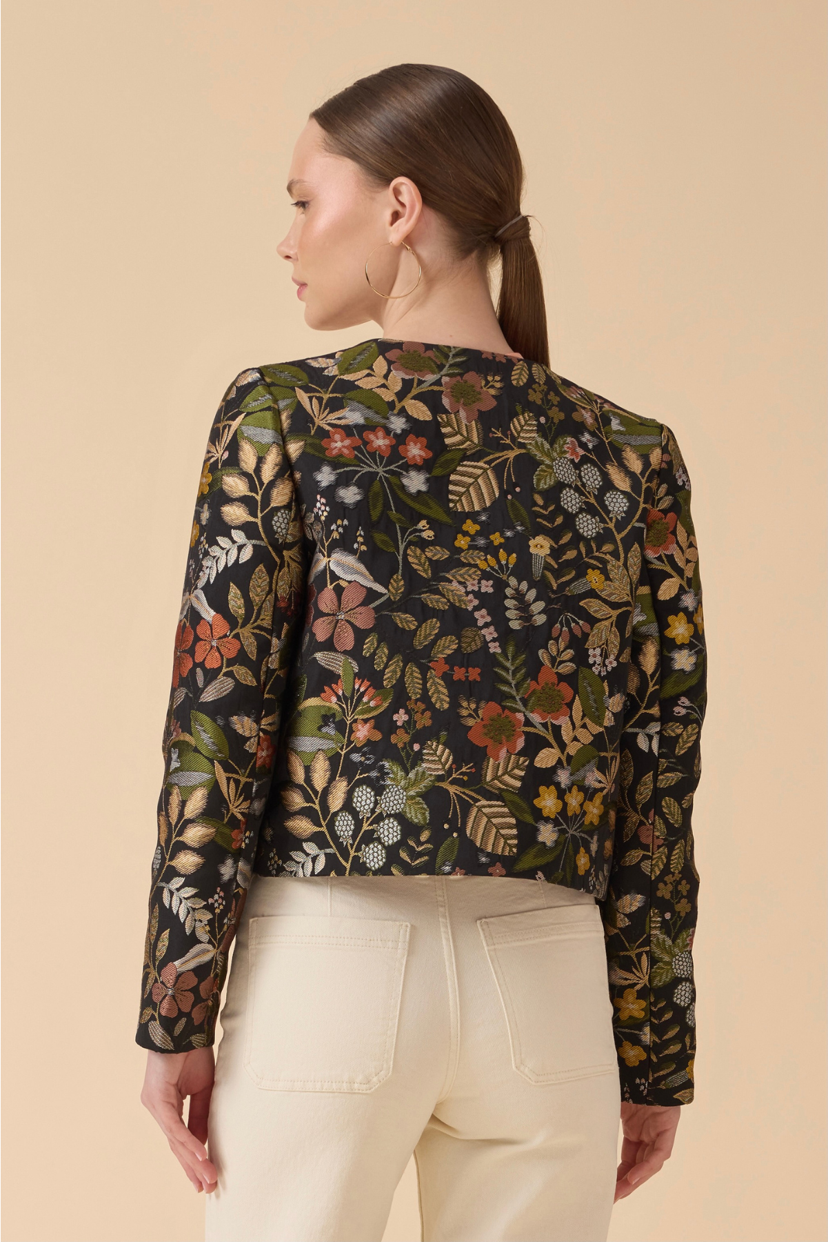 Dokuma Crop Blazer Ceket - Siyah