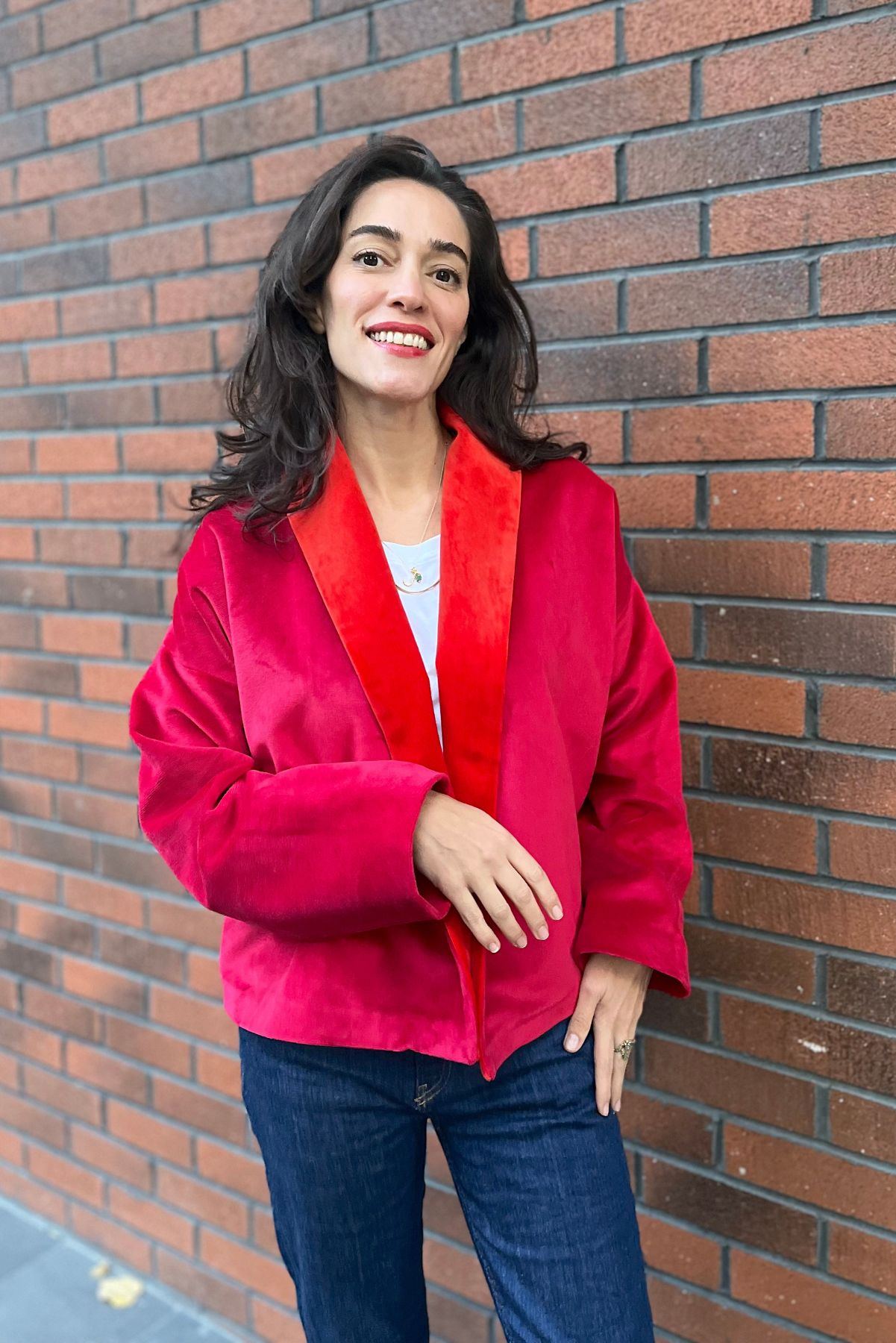 Fuşya Kırmızı Kadife Ceket