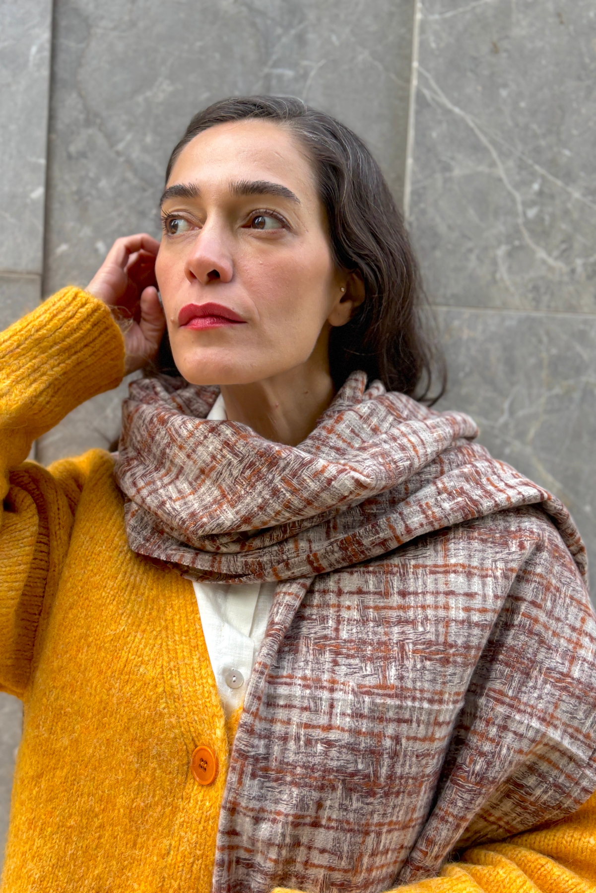 Kahverengi Kırçıllı Angora Yünlü Atkı