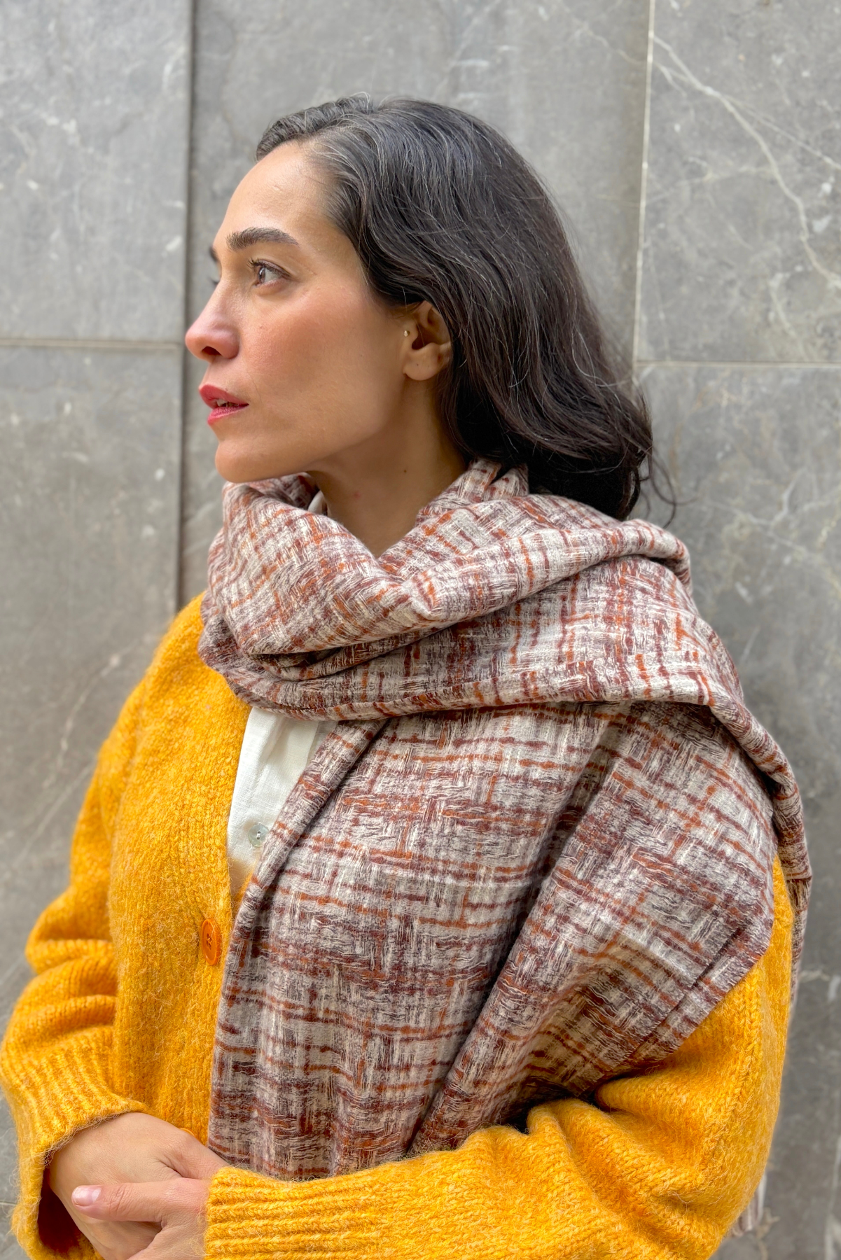 Kahverengi Kırçıllı Angora Yünlü Atkı