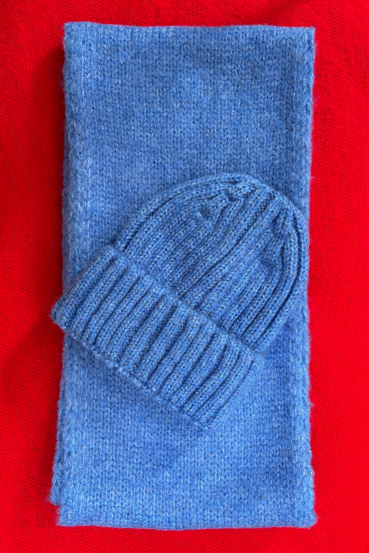 Mavi Yün Atkı Bere Seti