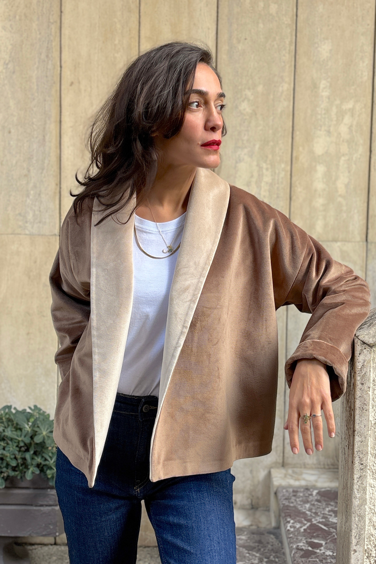 Vizon Krem Kadife Ceket