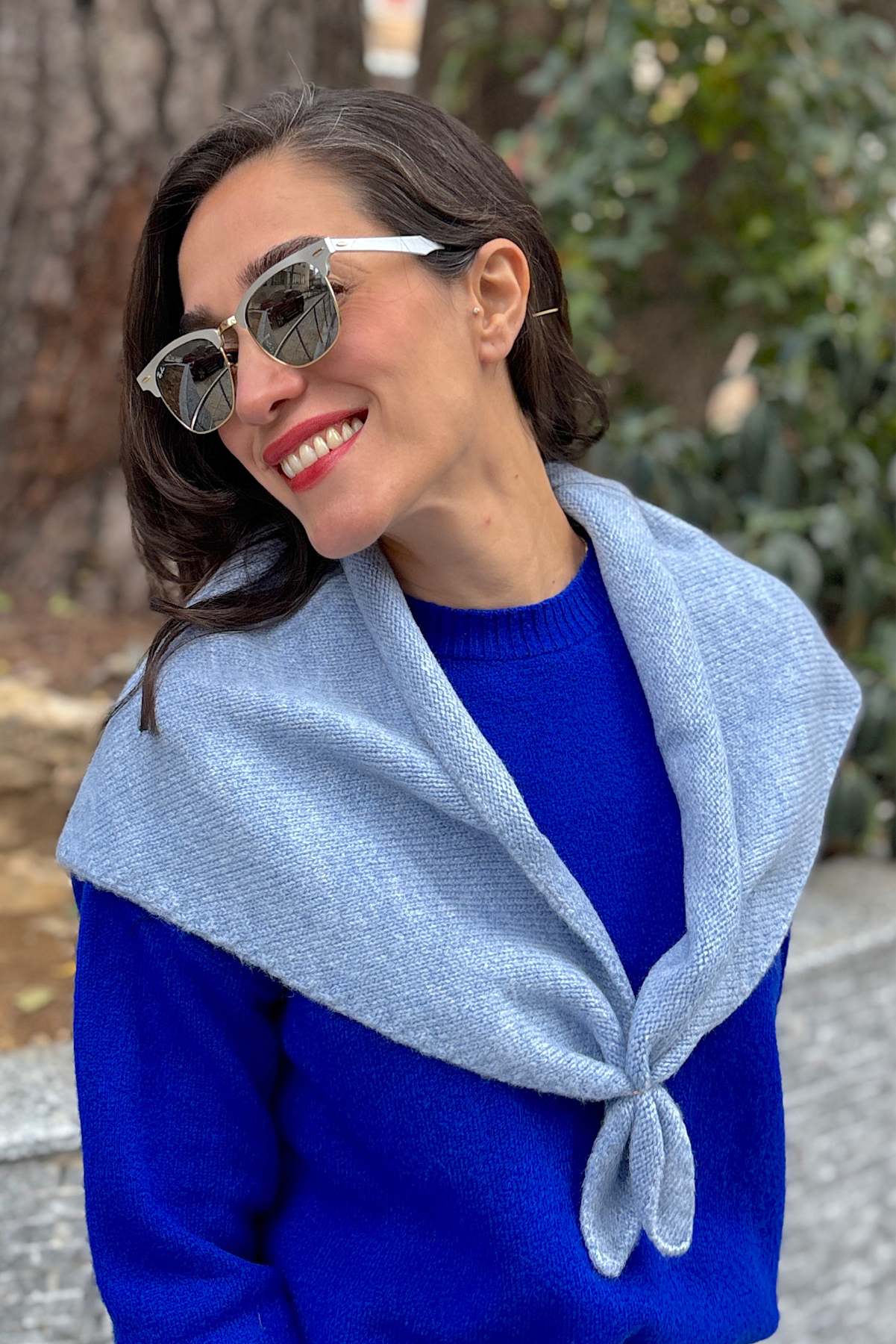 Mavi Yün Üçgen Atkı