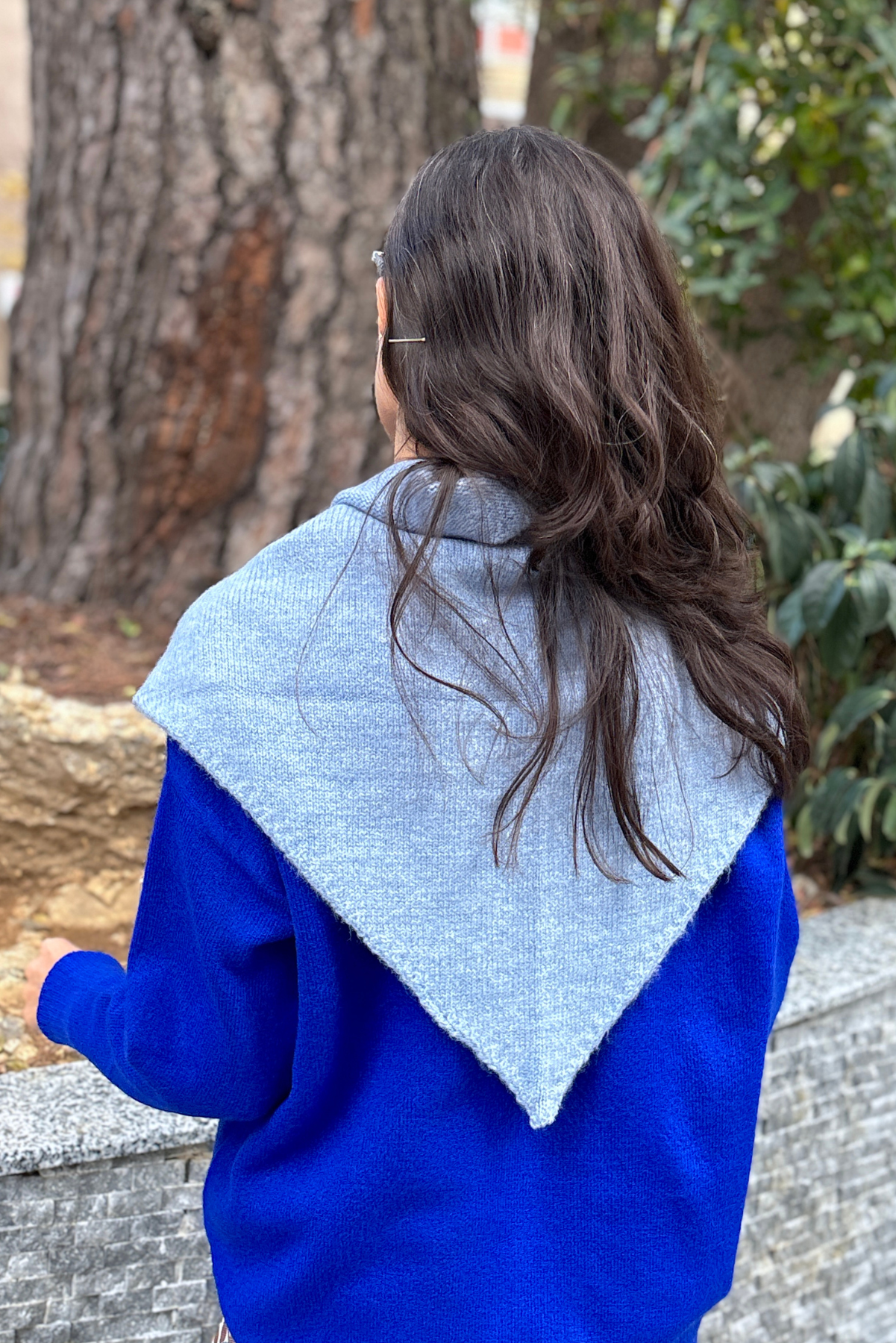 Mavi Yün Üçgen Atkı