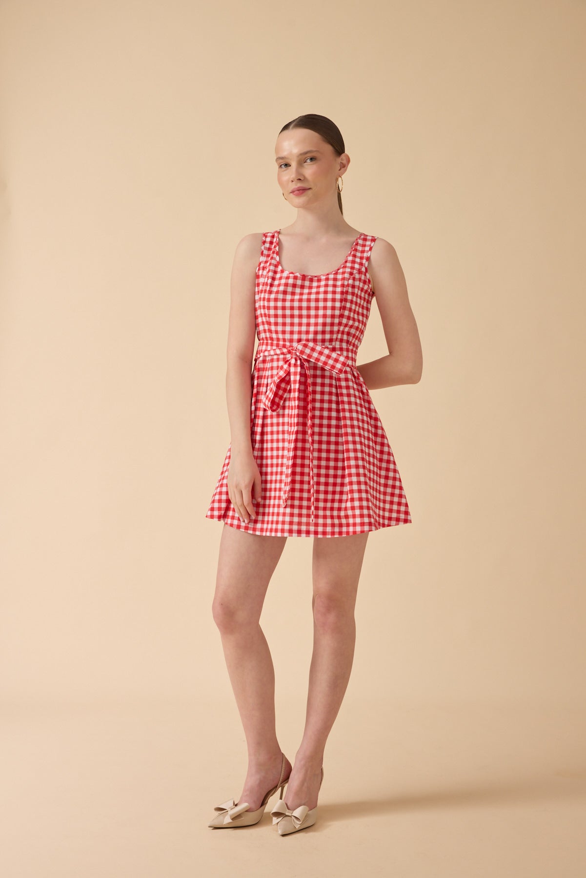 Kırmızı Pötikare Pinafore Elbise