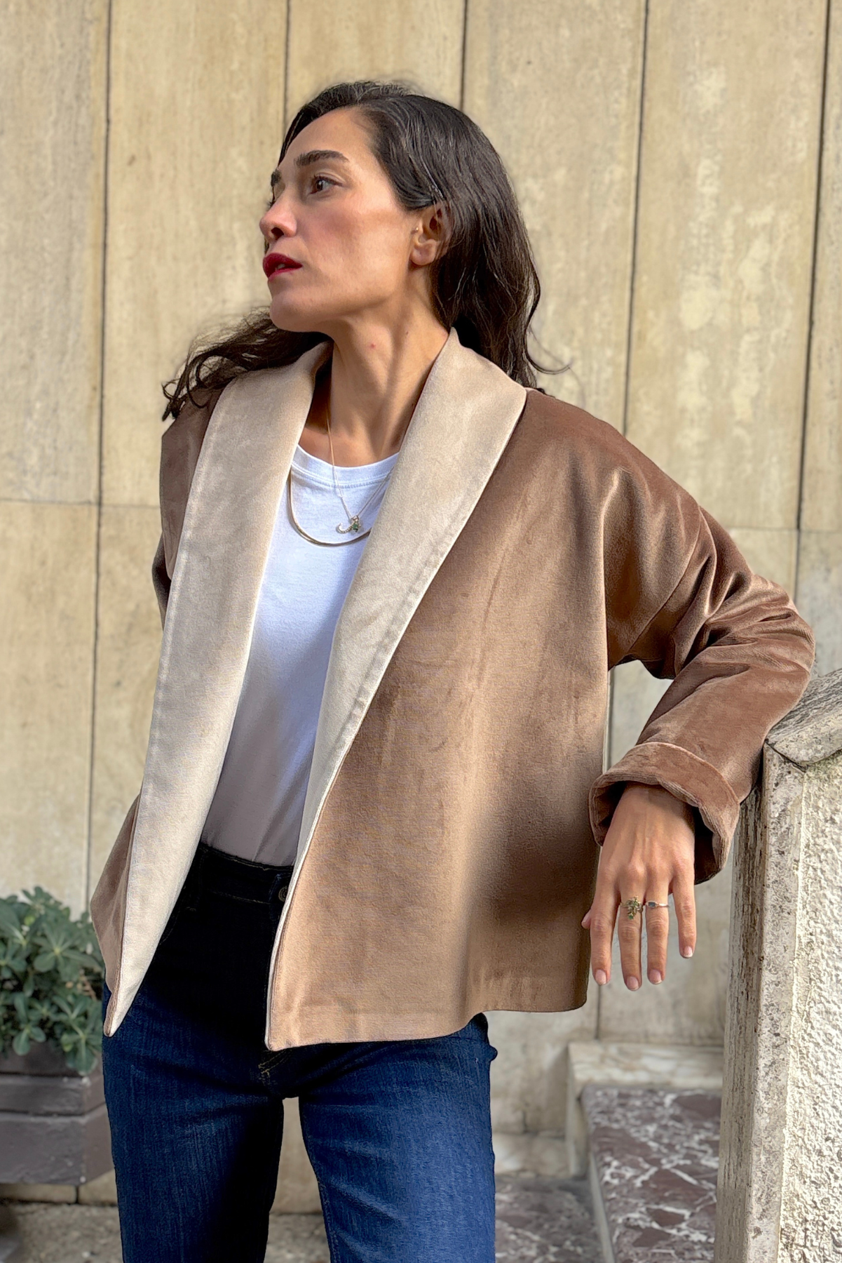 Vizon Krem Kadife Ceket