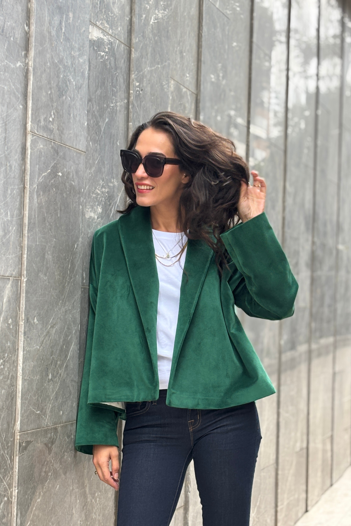 Ördek Başı Yeşil Kadife Ceket