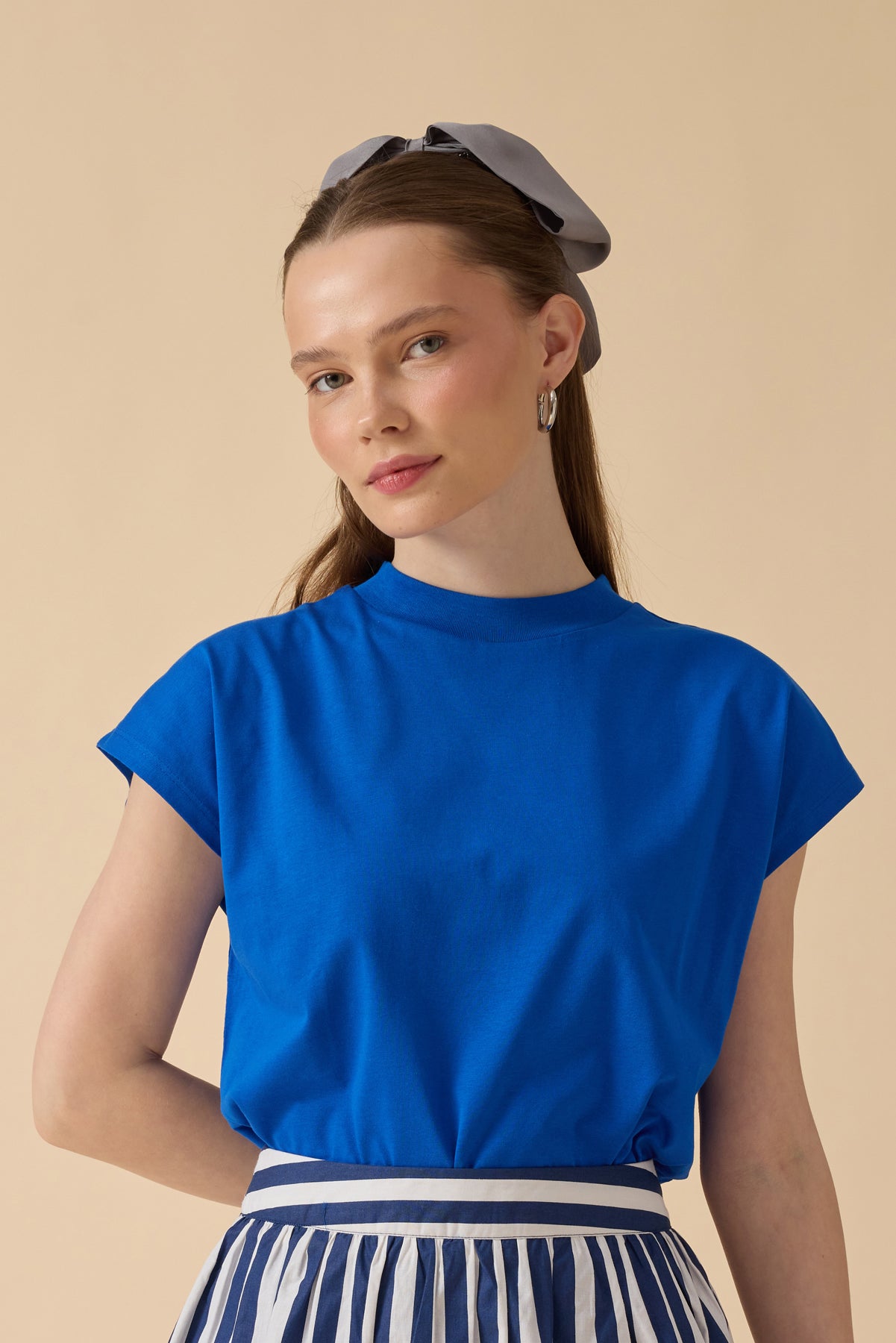 %100 Pamuk T-Shirt – Saks Mavisi