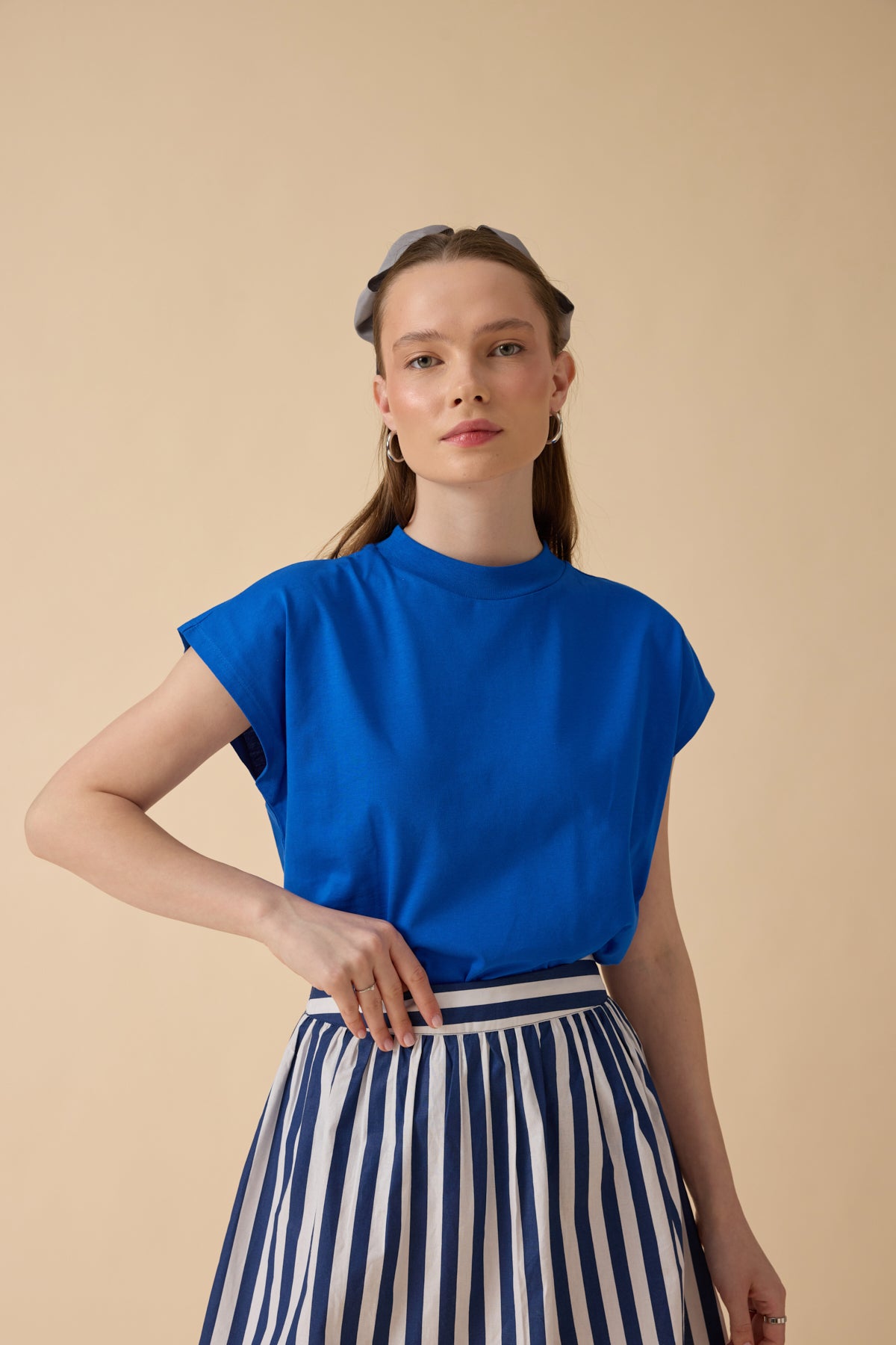 %100 Pamuk T-Shirt – Saks Mavisi