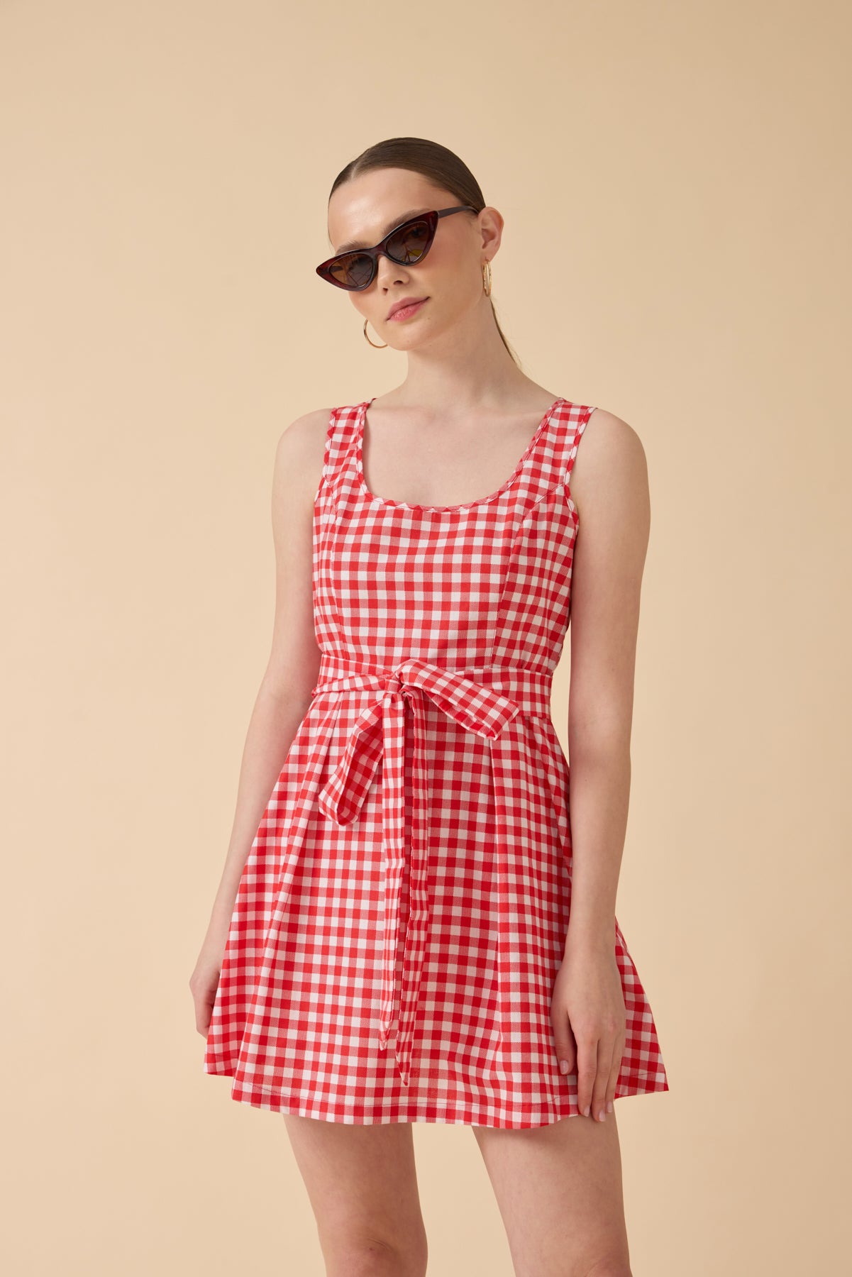 Kırmızı Pötikare Pinafore Elbise