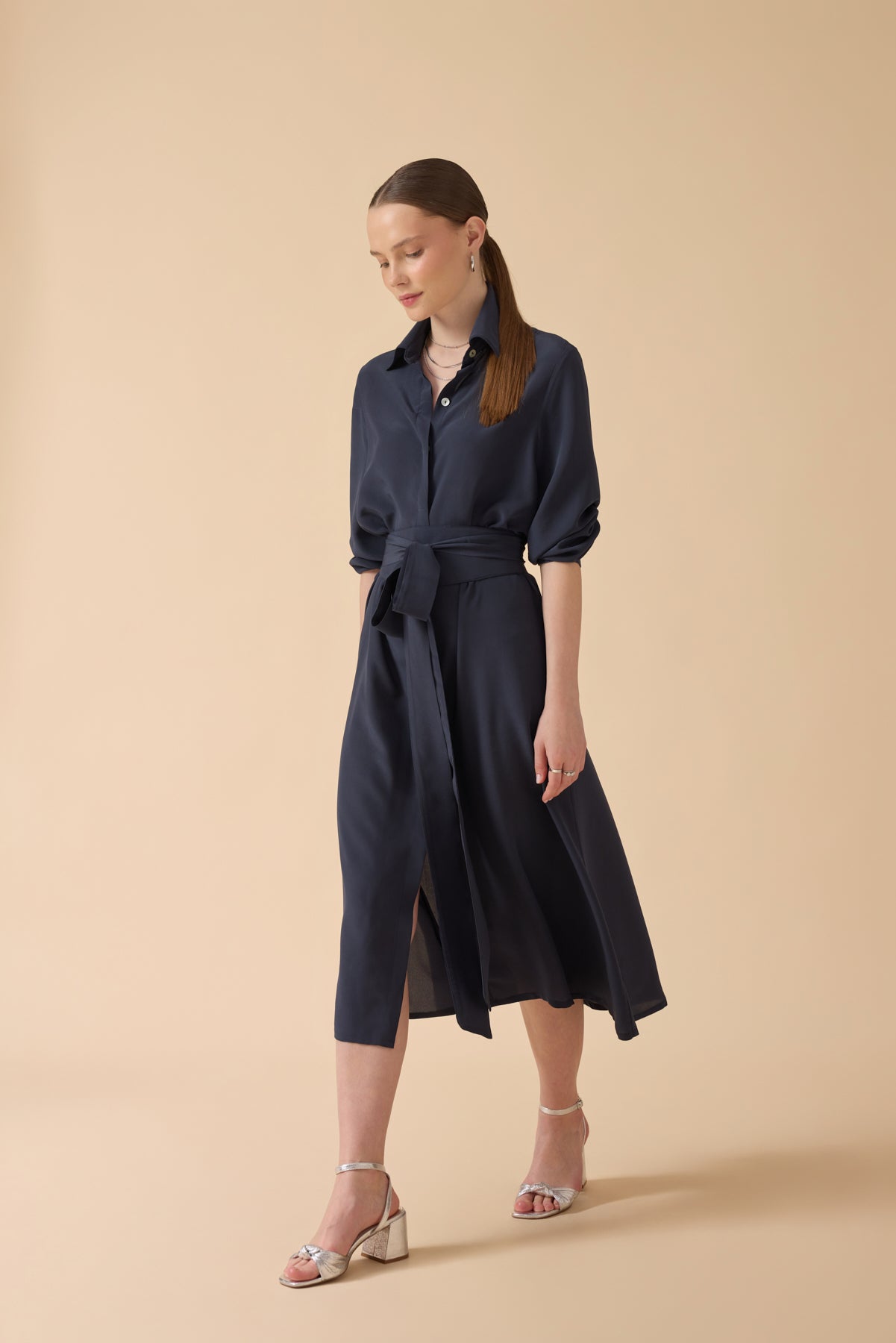 Lacivert İpek Elbise