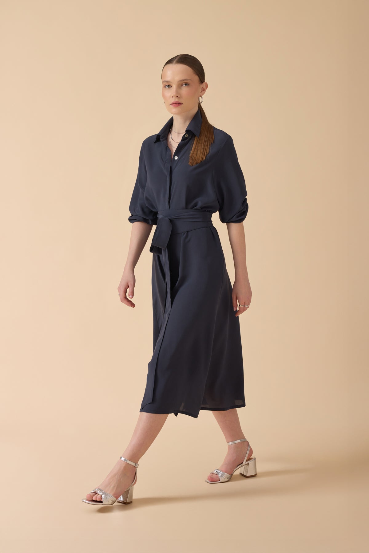 Lacivert İpek Elbise