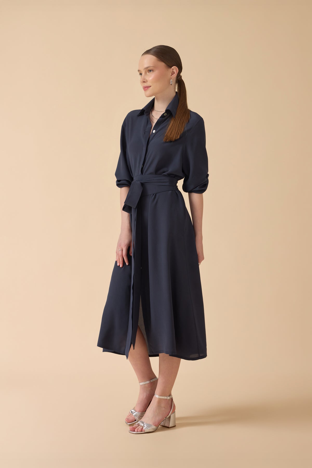 Lacivert İpek Elbise