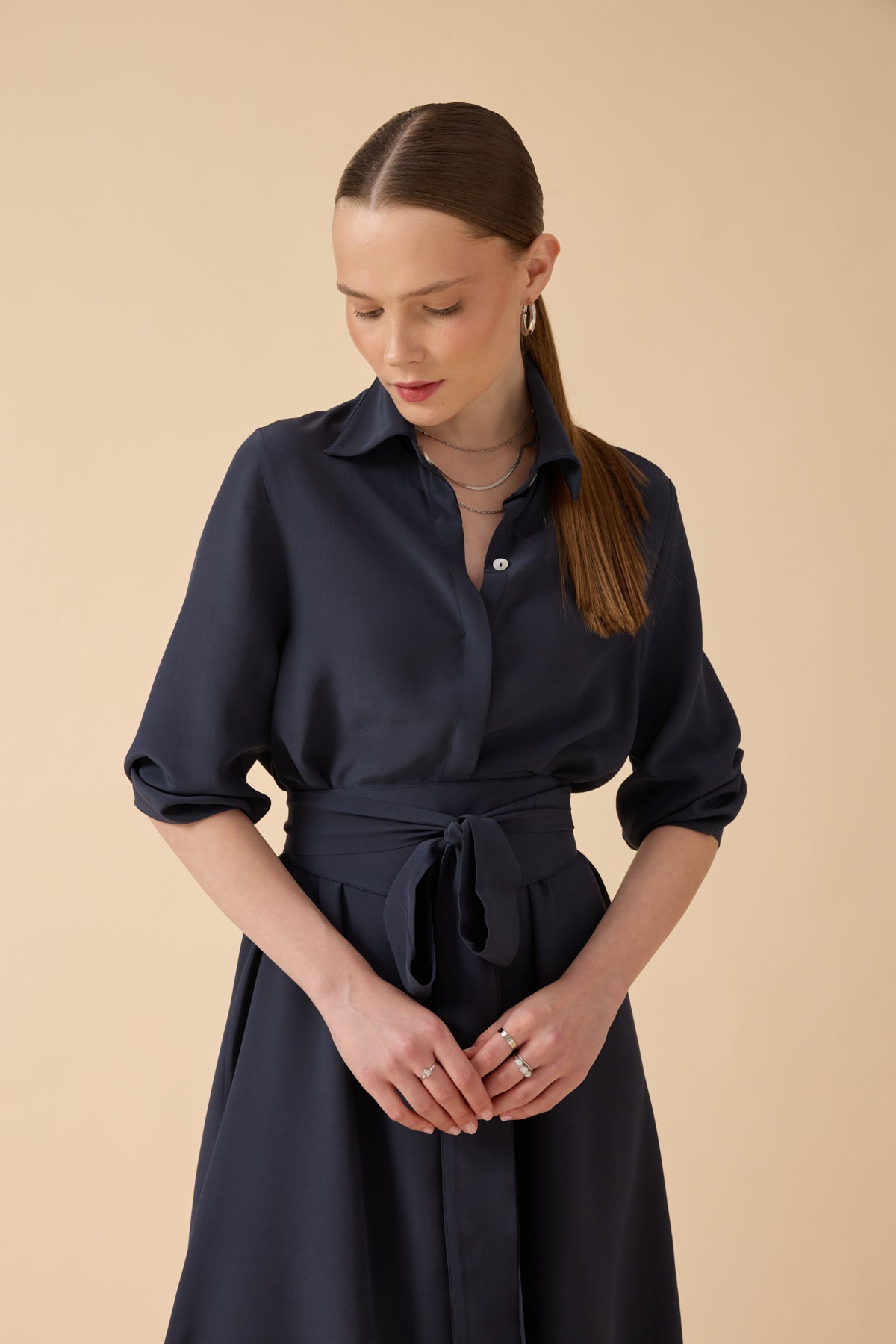 Lacivert İpek Elbise