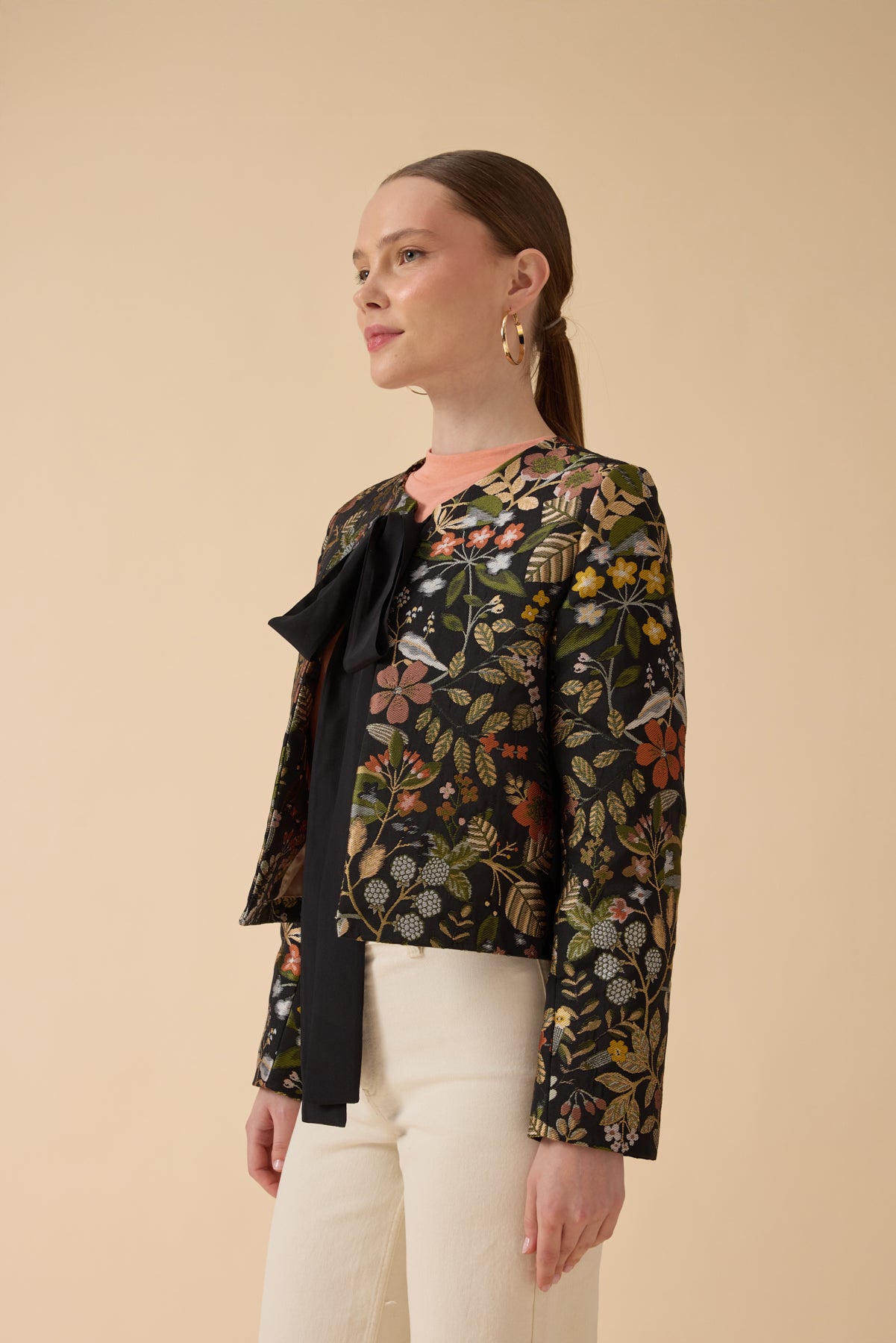 Dokuma Crop Blazer Ceket - Siyah