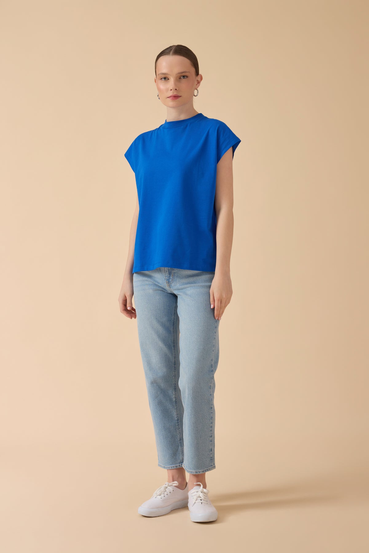 %100 Pamuk T-Shirt – Saks Mavisi