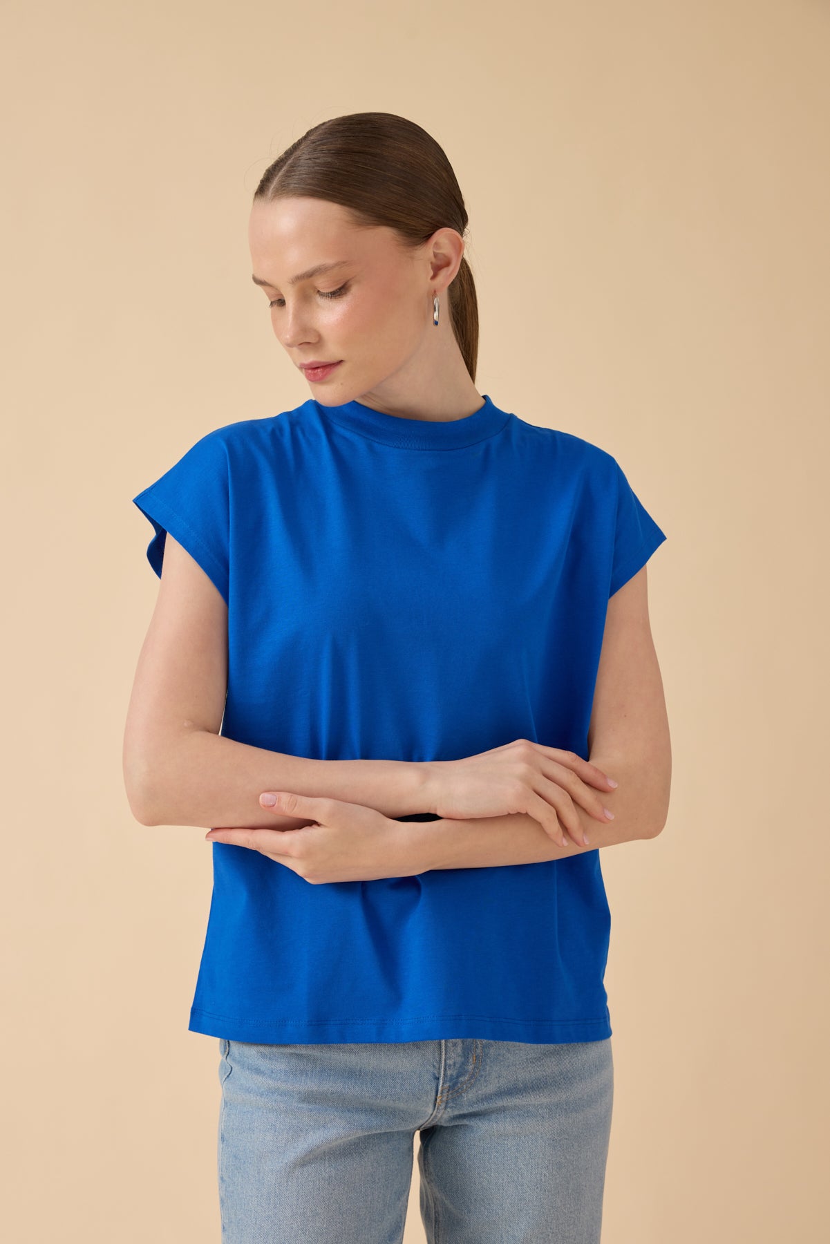 %100 Pamuk T-Shirt – Saks Mavisi