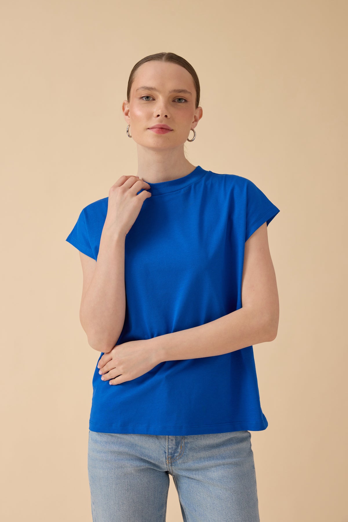 %100 Pamuk T-Shirt – Saks Mavisi