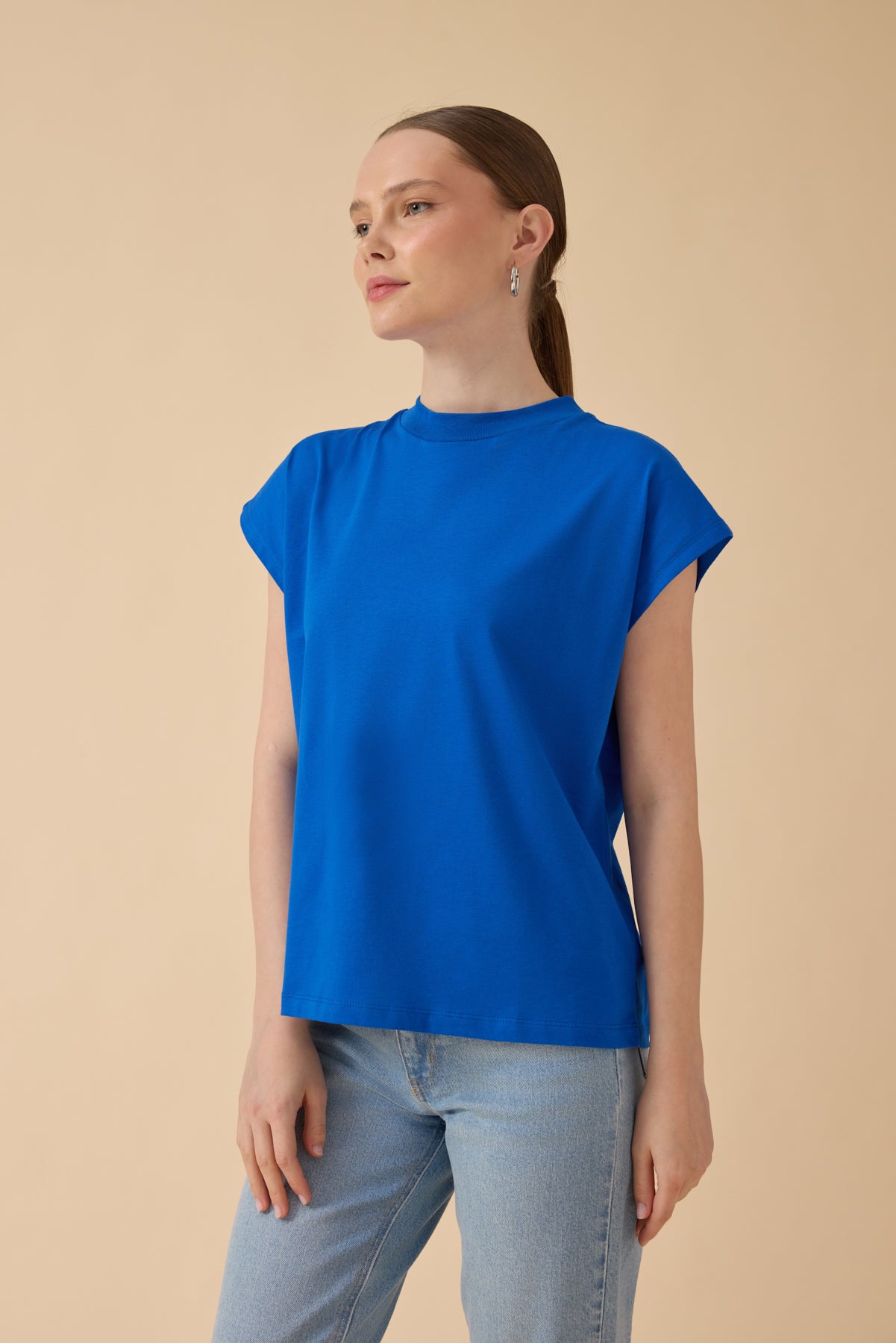 %100 Pamuk T-Shirt – Saks Mavisi