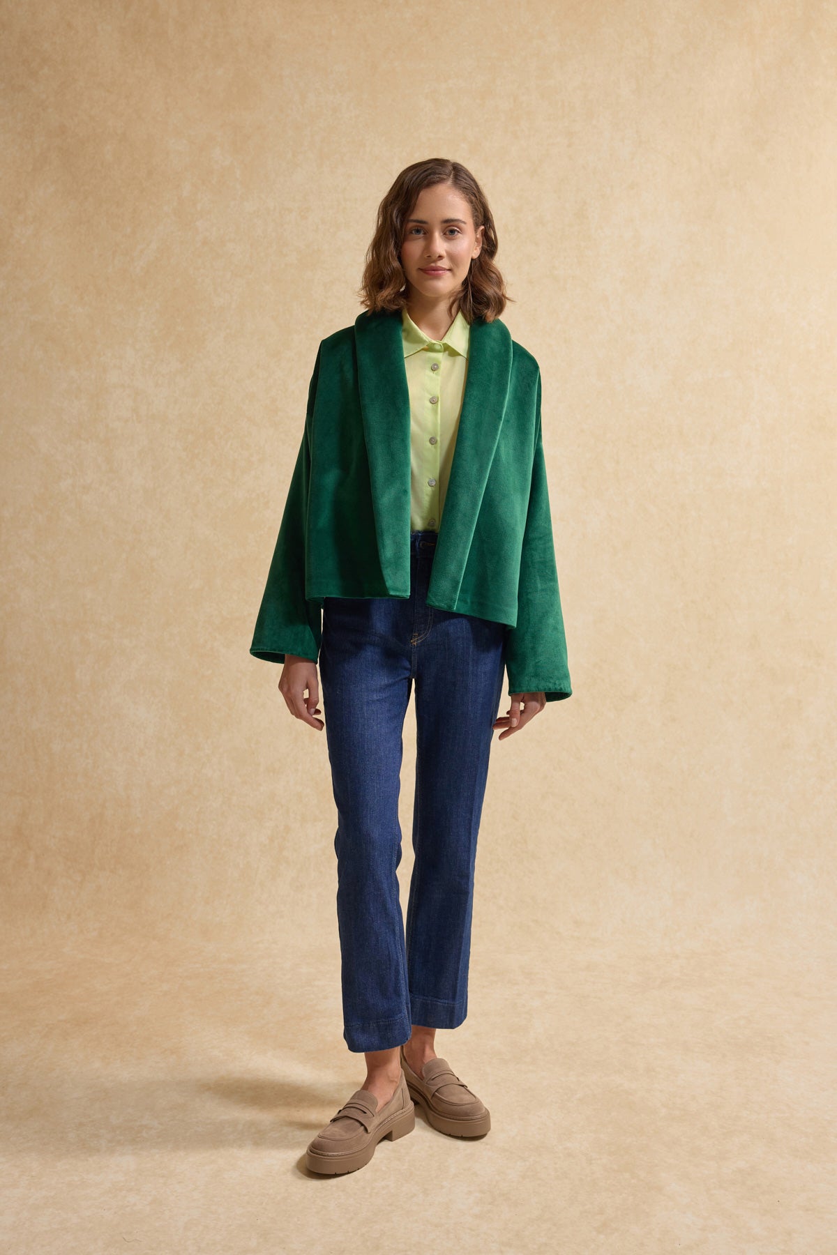 Ördek Başı Yeşil Kadife Ceket