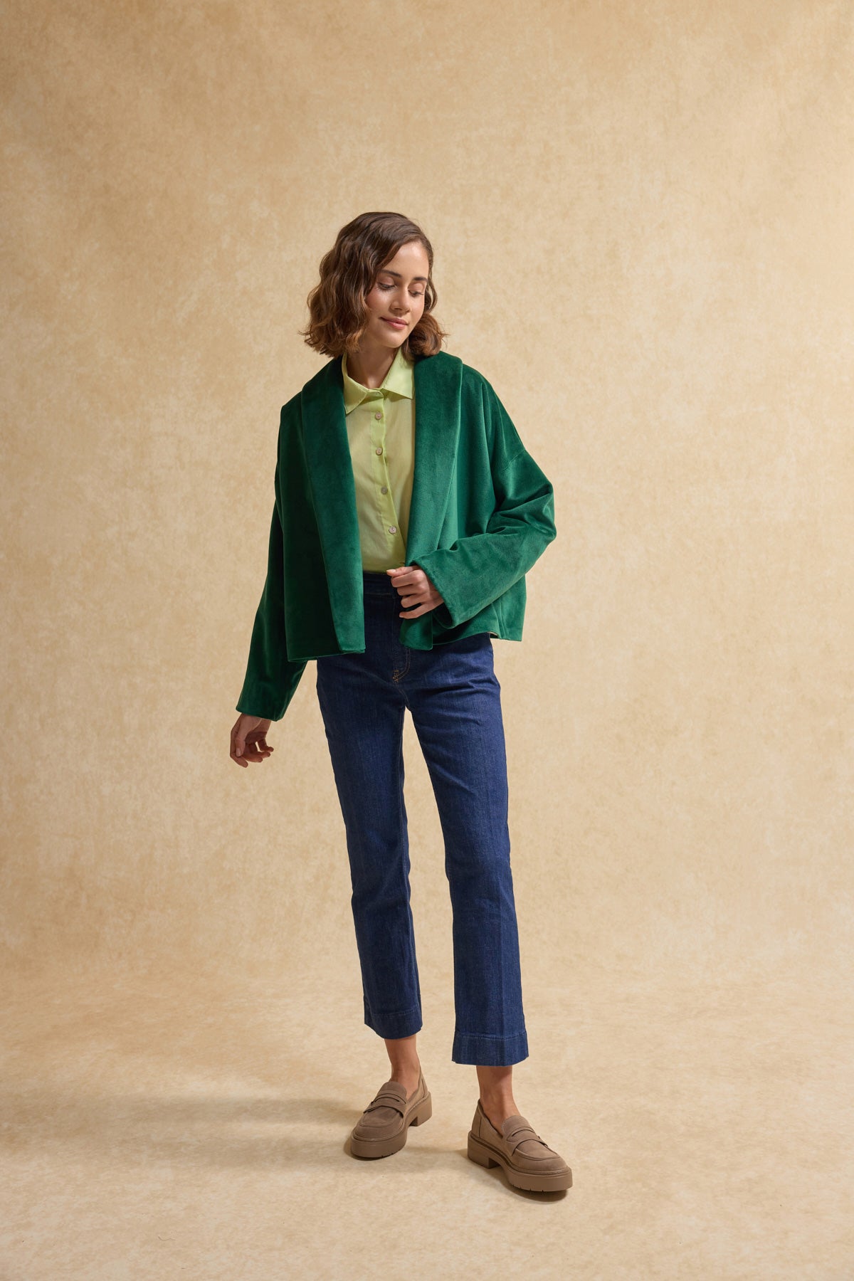 Ördek Başı Yeşil Kadife Ceket