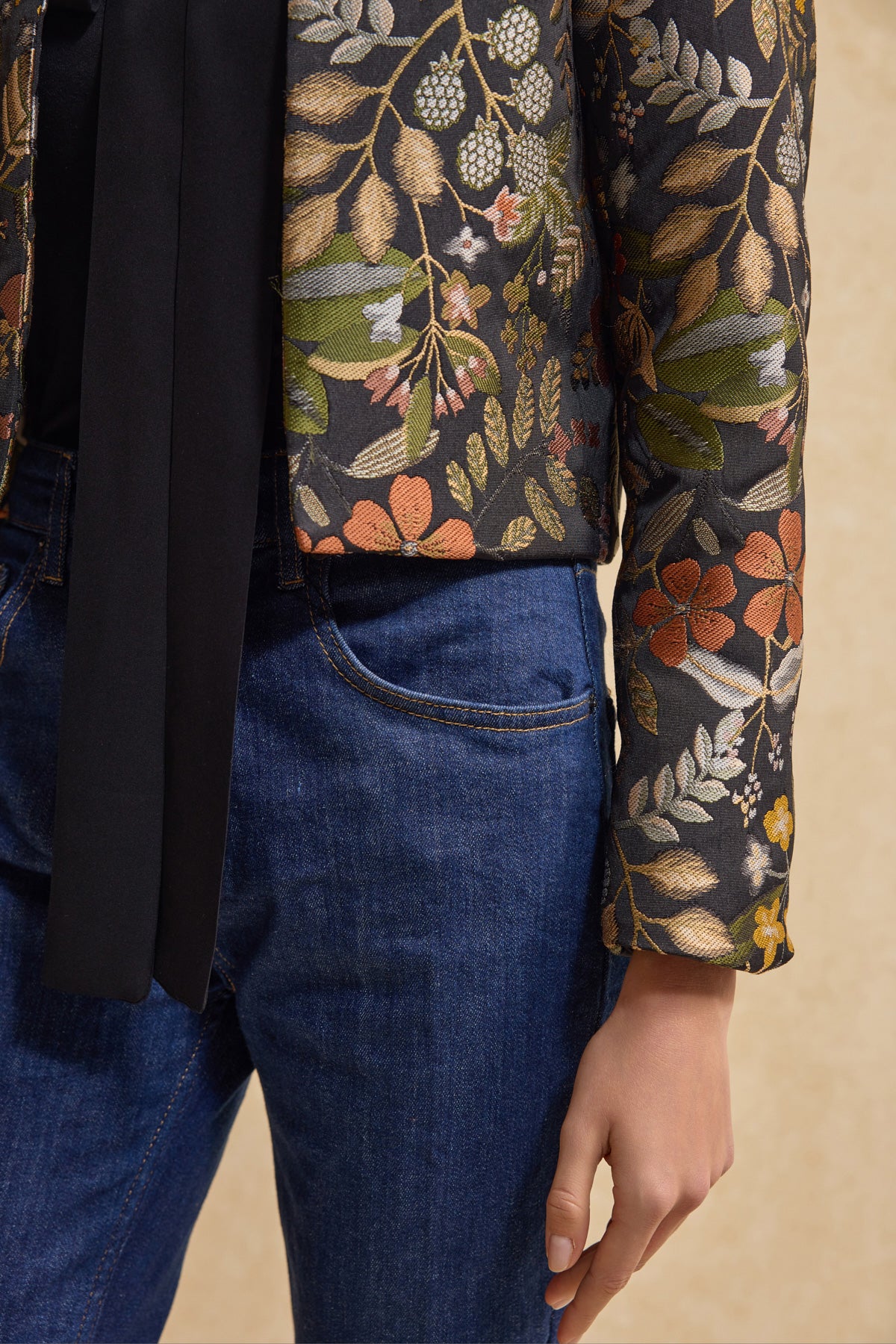 Dokuma Crop Blazer Ceket - Siyah