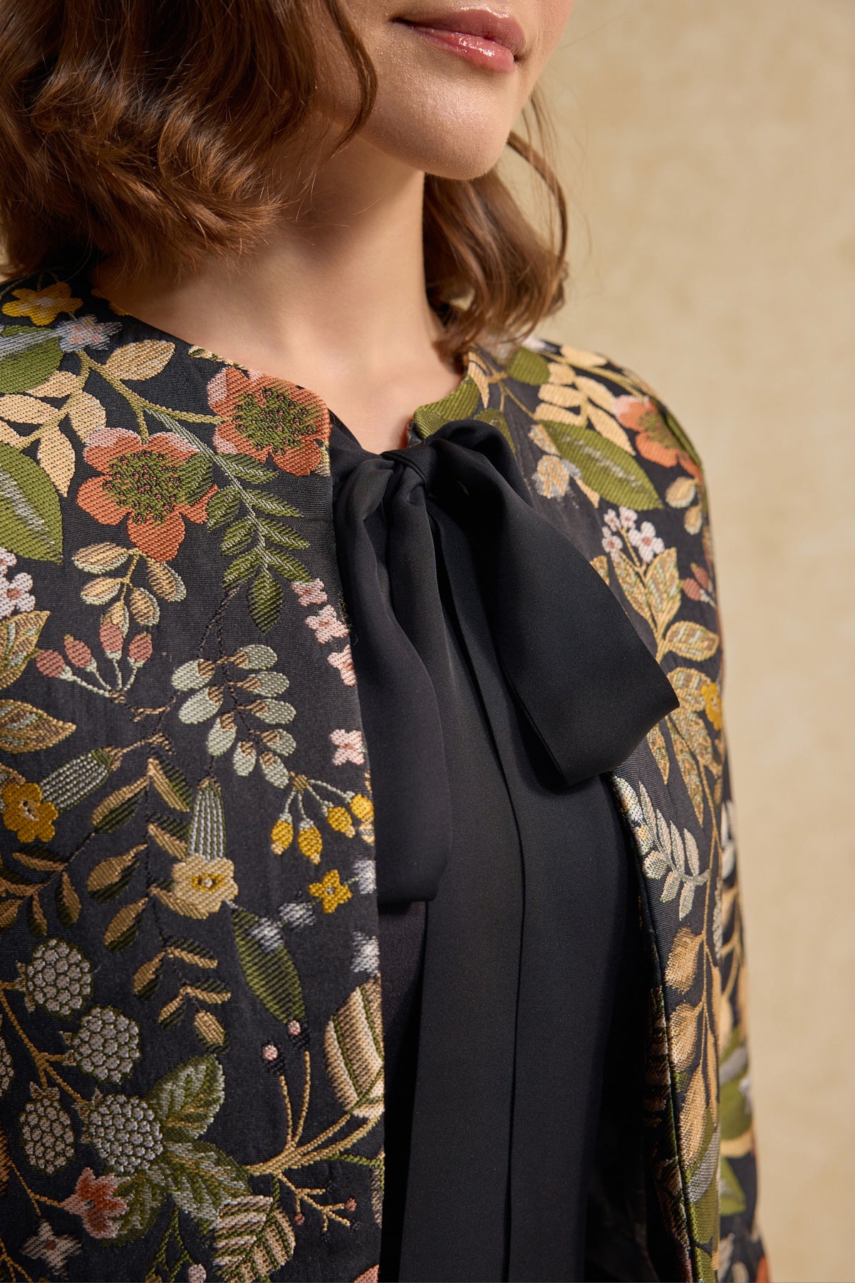 Dokuma Crop Blazer Ceket - Siyah