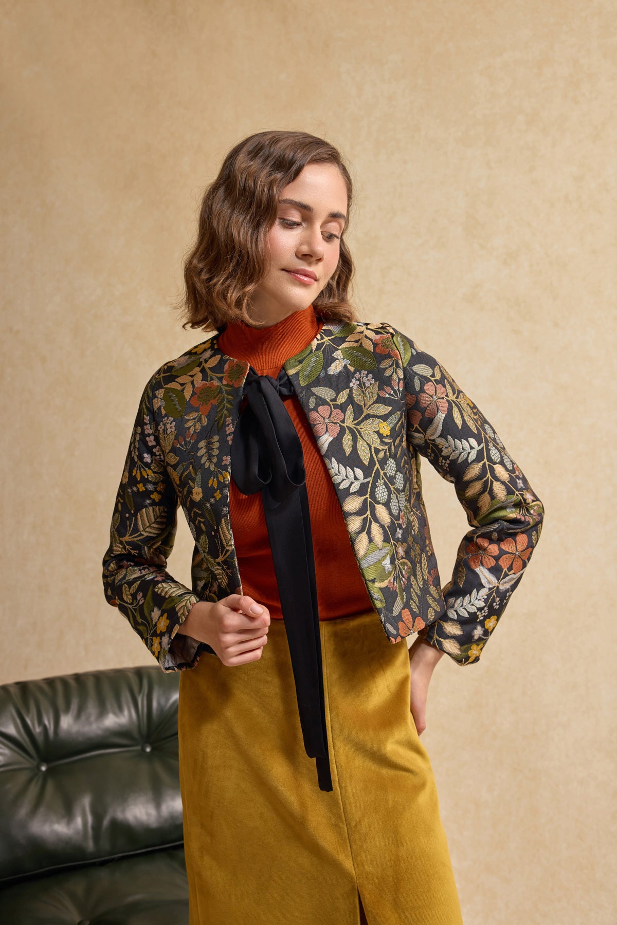 Dokuma Crop Blazer Ceket - Siyah