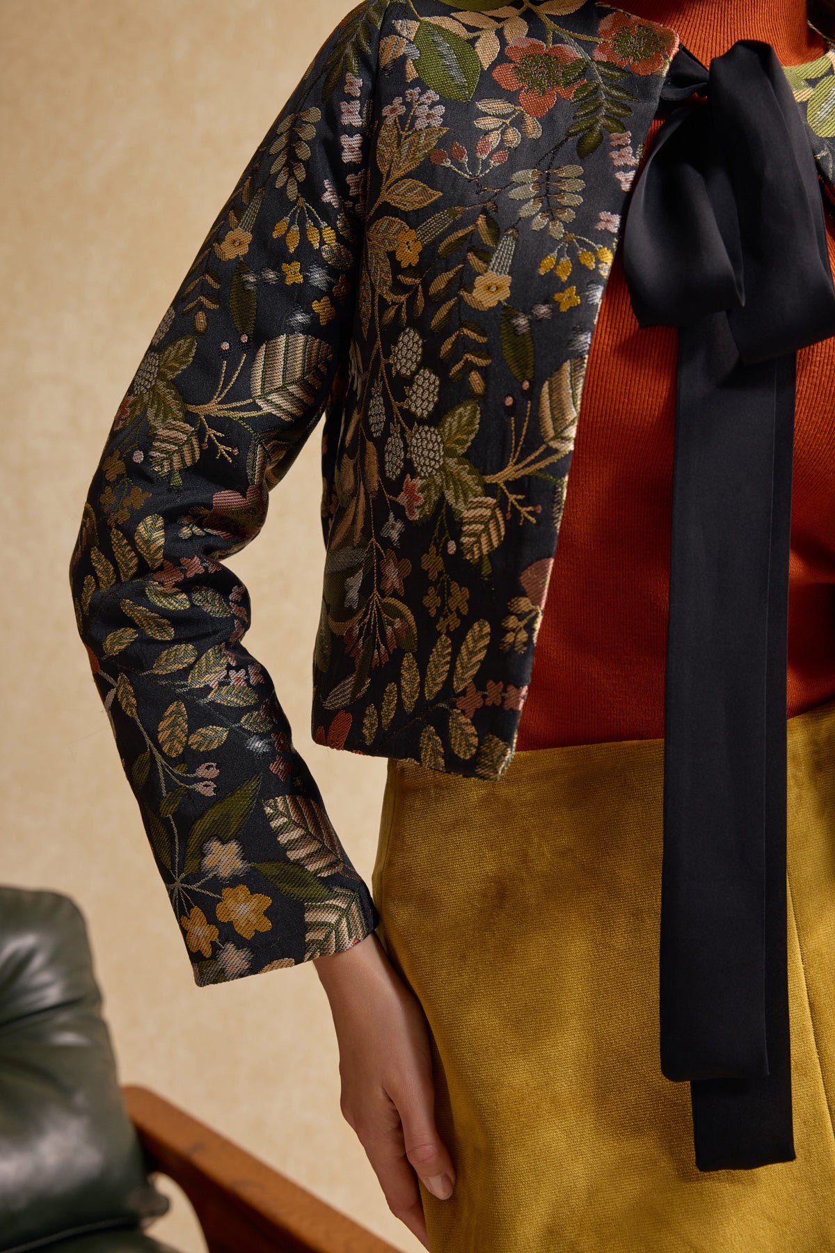 Dokuma Crop Blazer Ceket - Siyah