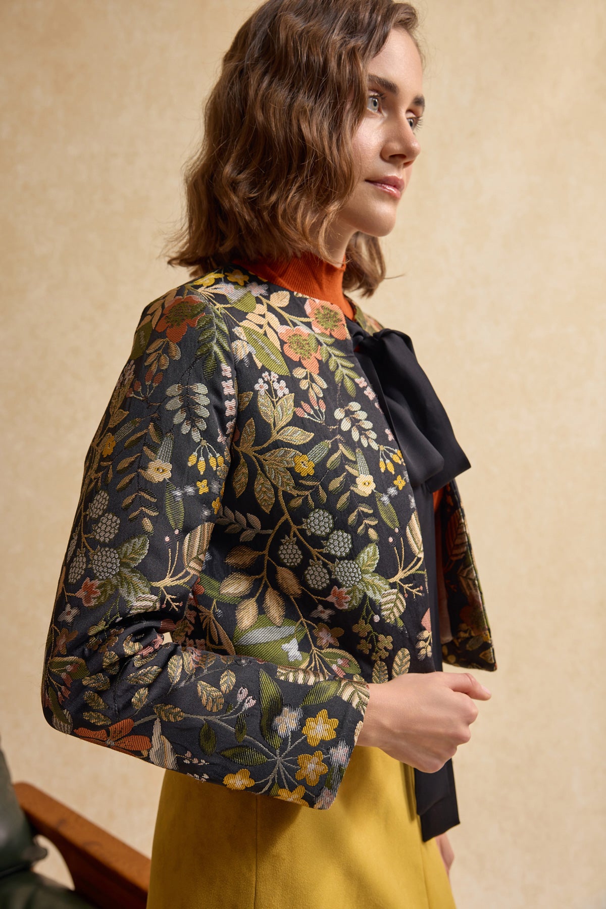 Dokuma Crop Blazer Ceket - Siyah