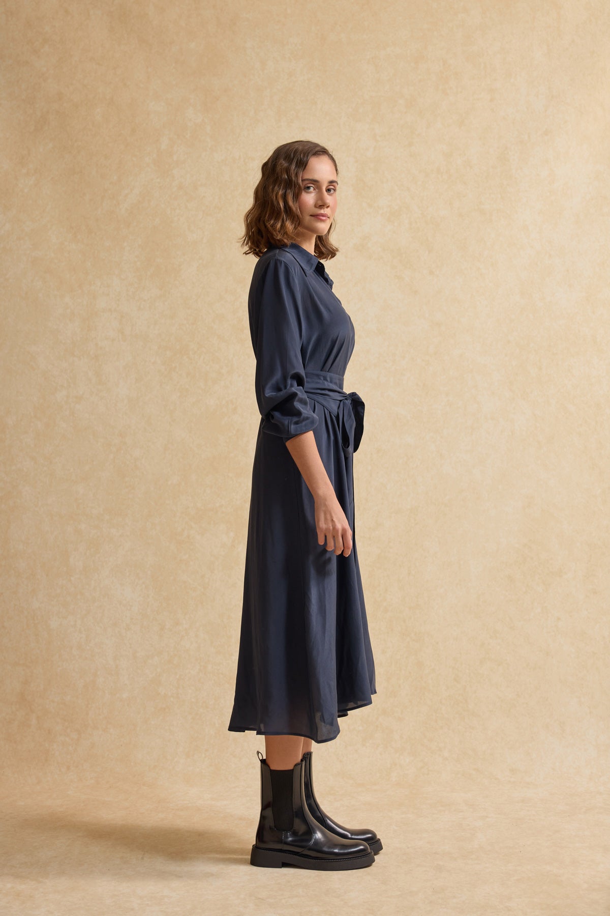 Lacivert İpek Elbise