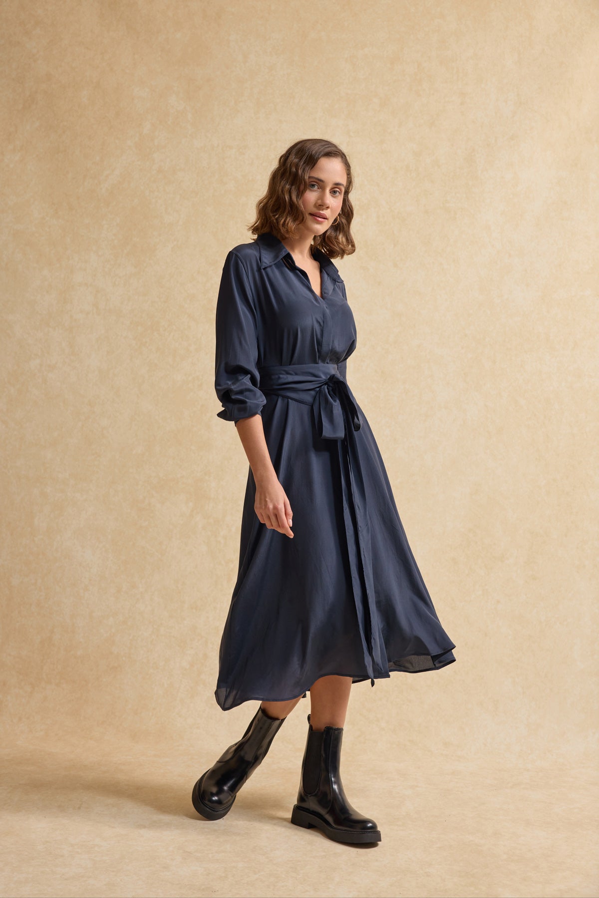 Lacivert İpek Elbise