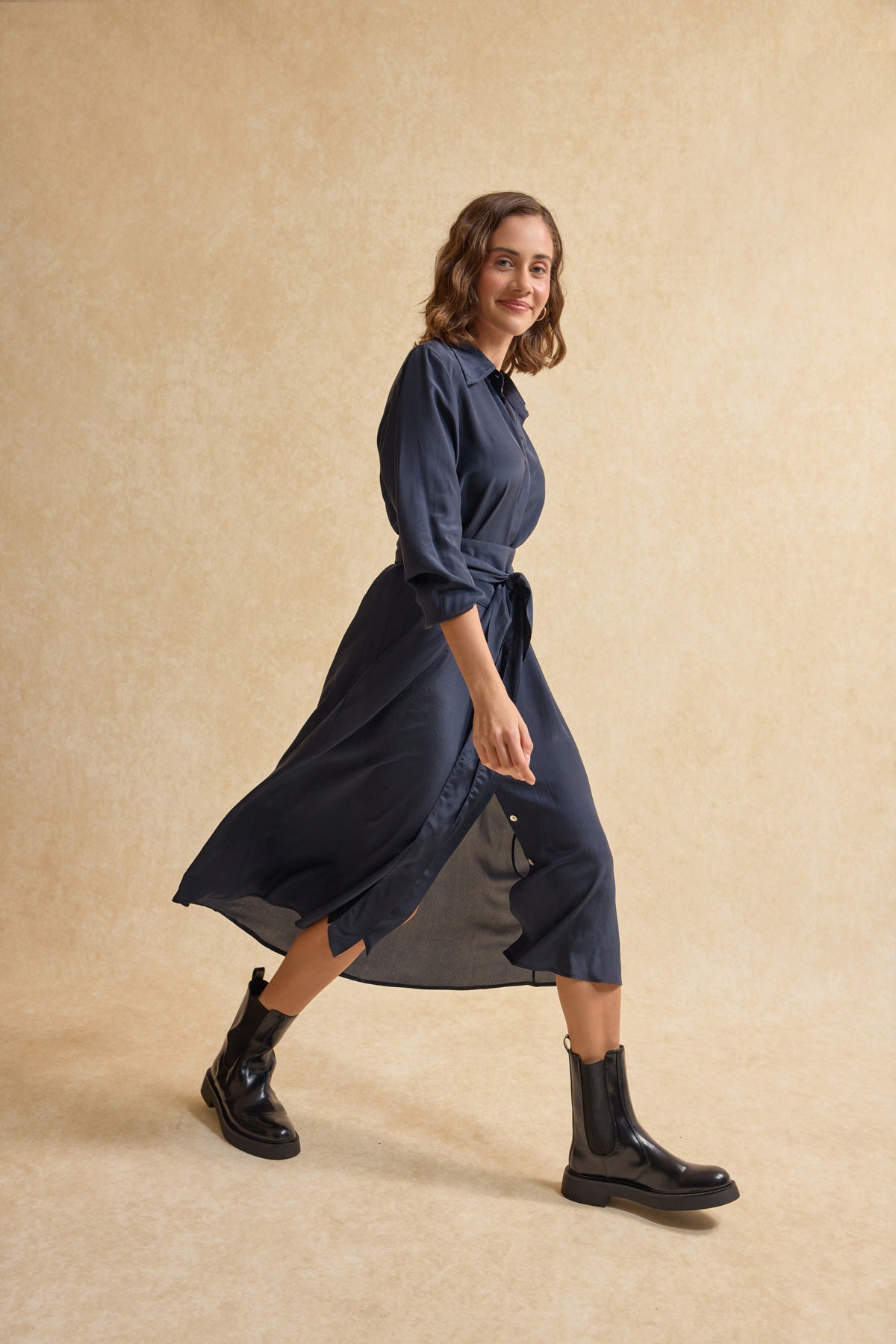 Lacivert İpek Elbise