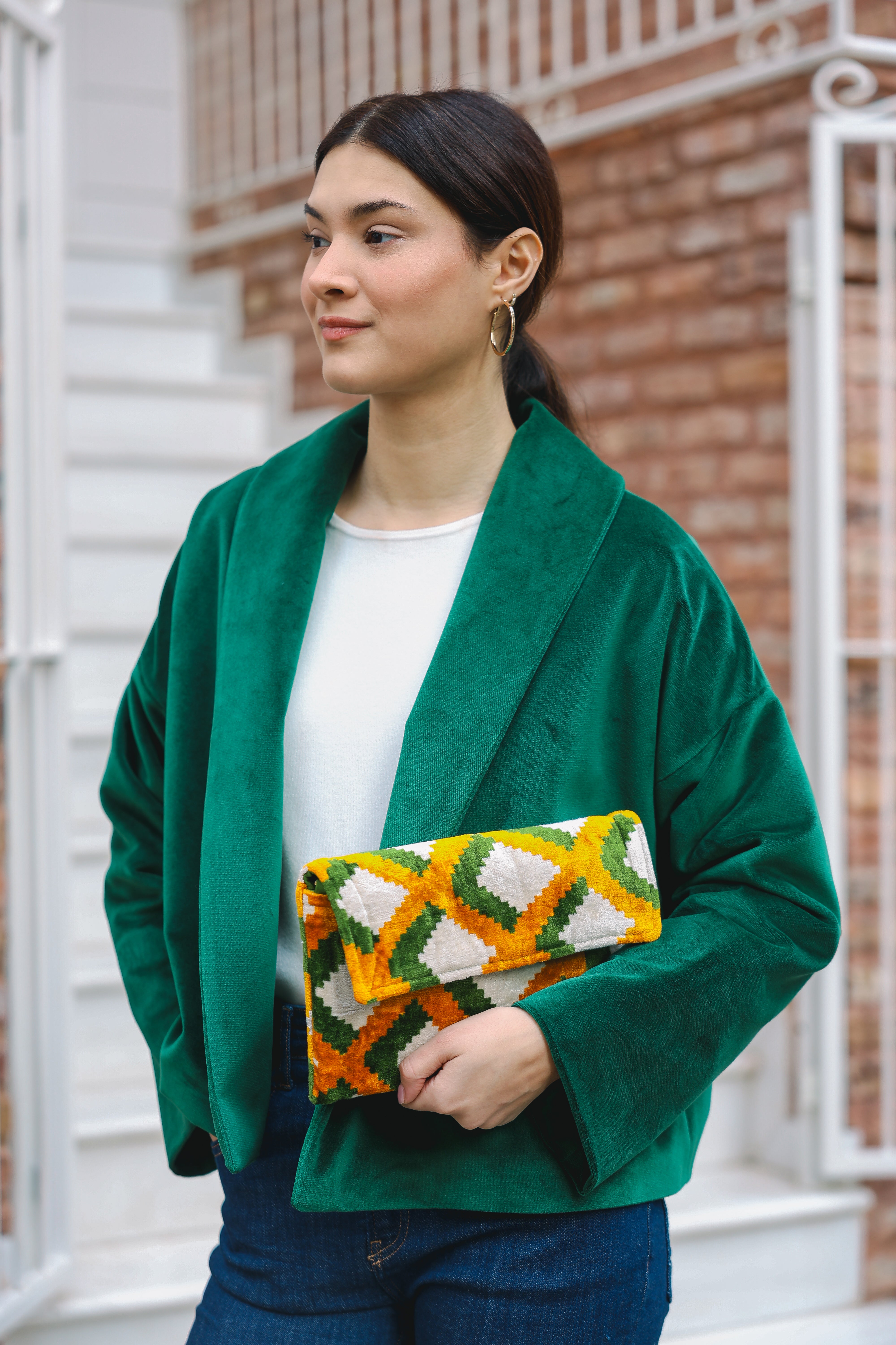 Ördek Başı Yeşil Kadife Ceket