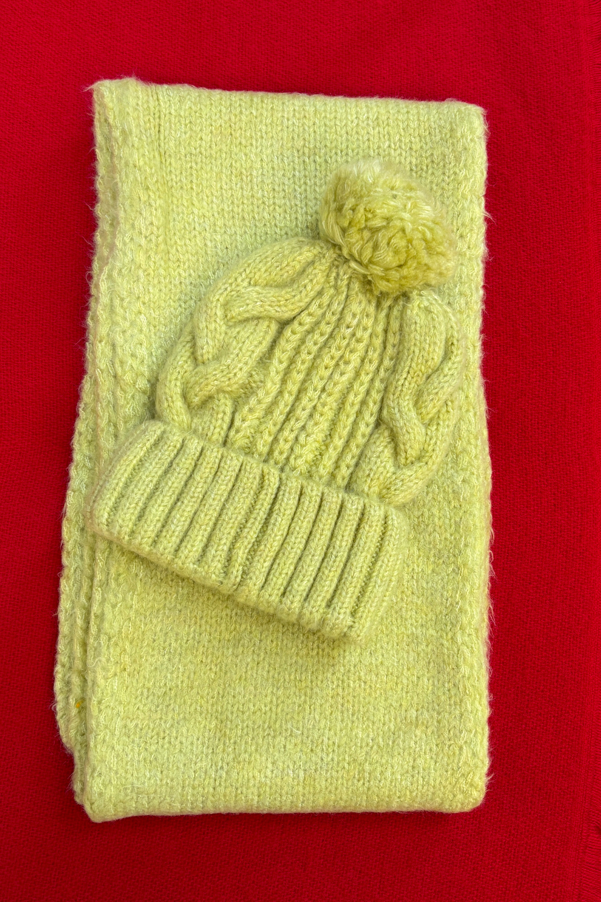 Lime Yün Atkı Bere Seti