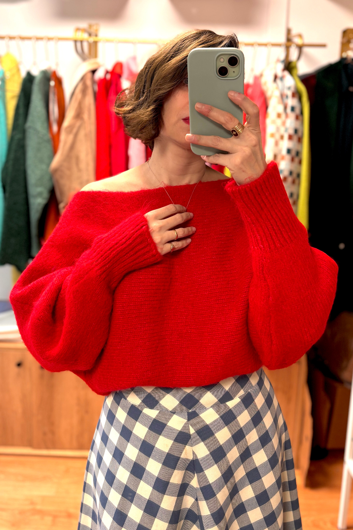 Kırmızı Kayık Yaka Yün Kazak