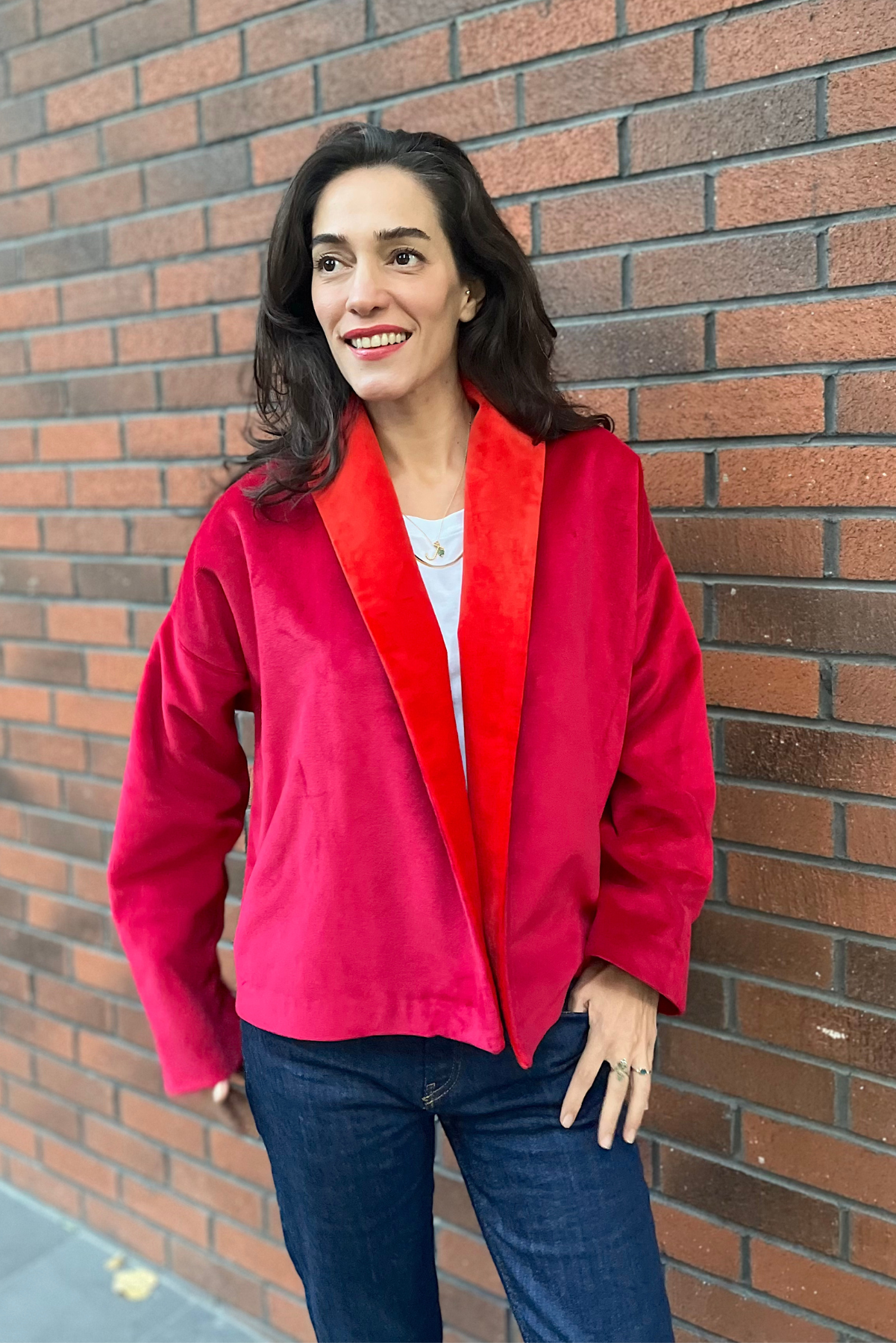 Fuşya Kırmızı Kadife Ceket