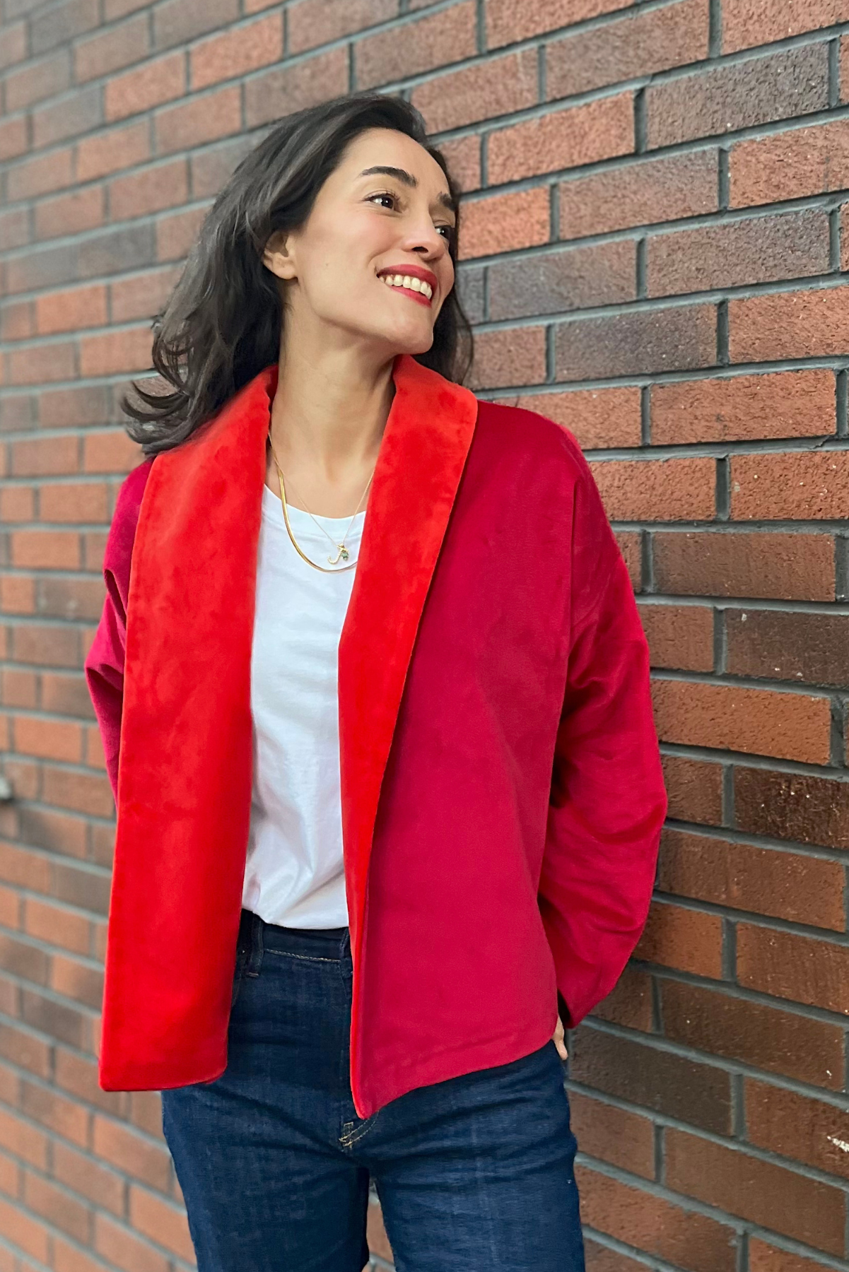 Fuşya Kırmızı Kadife Ceket