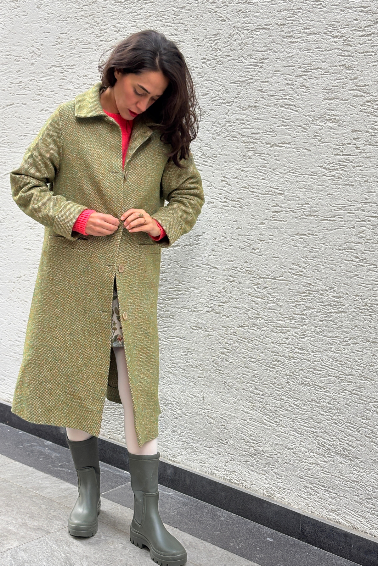 Yeşil Kırçıllı Yün Kaban