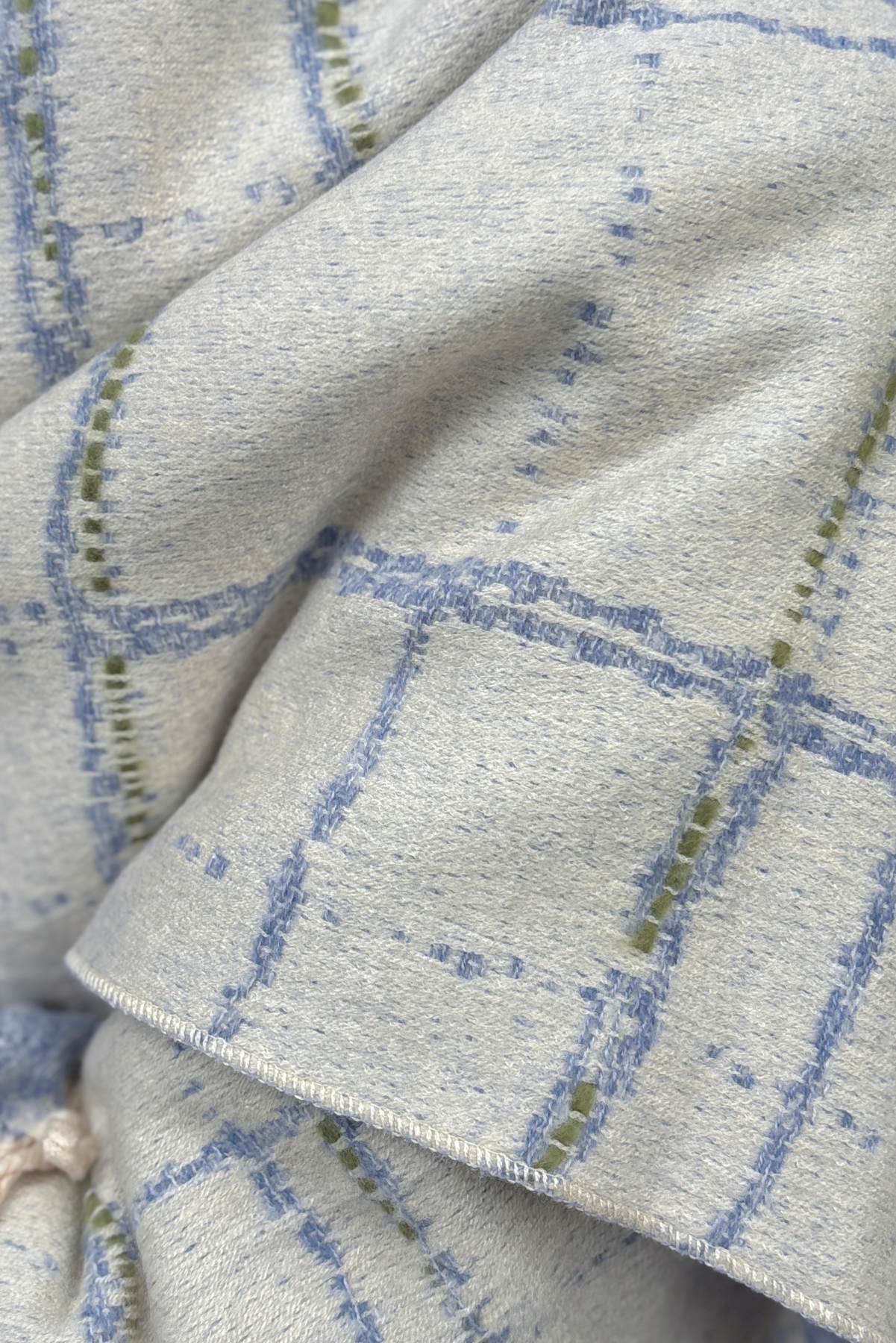 Mavi Angora Yünlü Atkı - Çift Taraflı