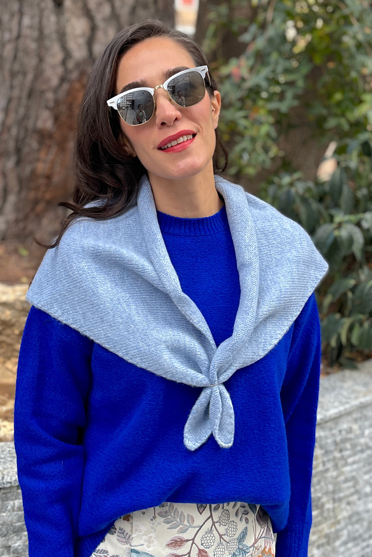 Mavi Yün Üçgen Atkı